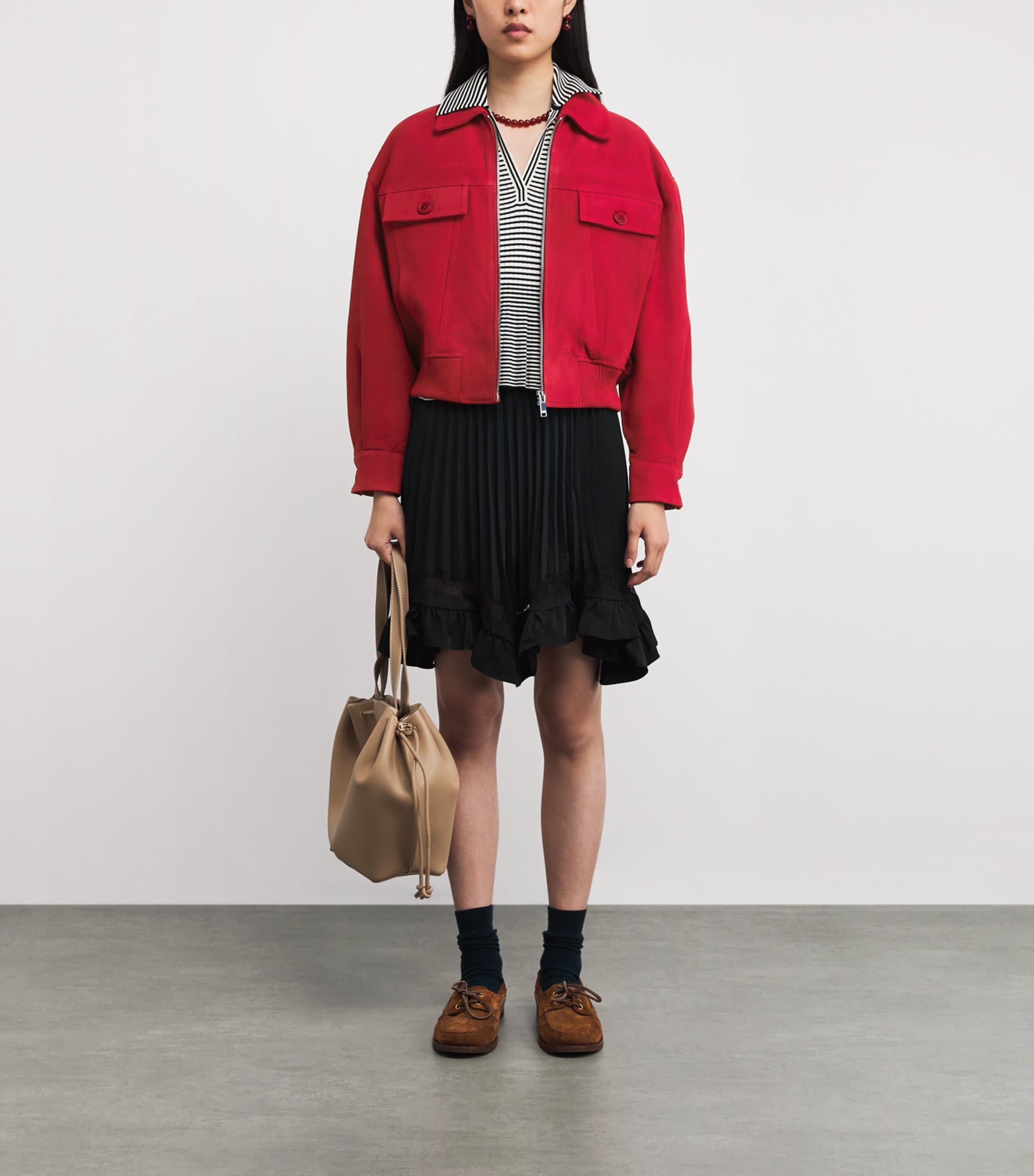 Suede Collared Jacket RED Image 2