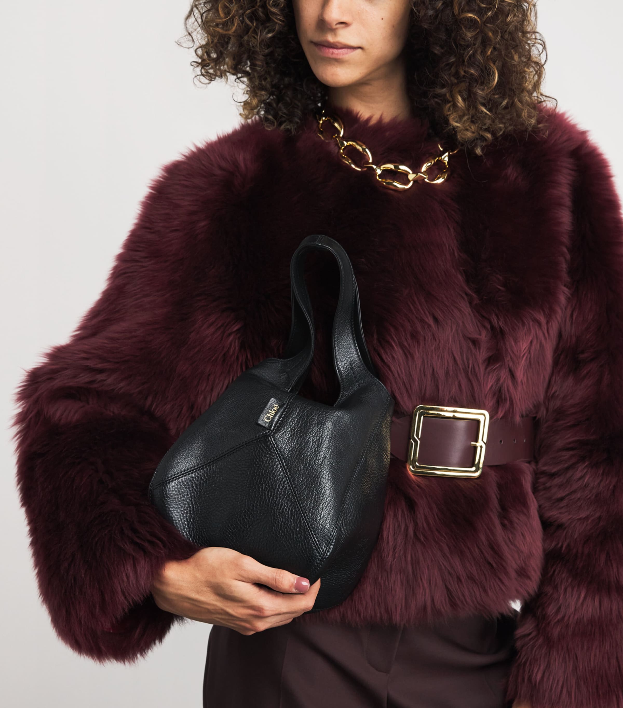 Small Leather Balloon Bucket Bag BLACK Image 2