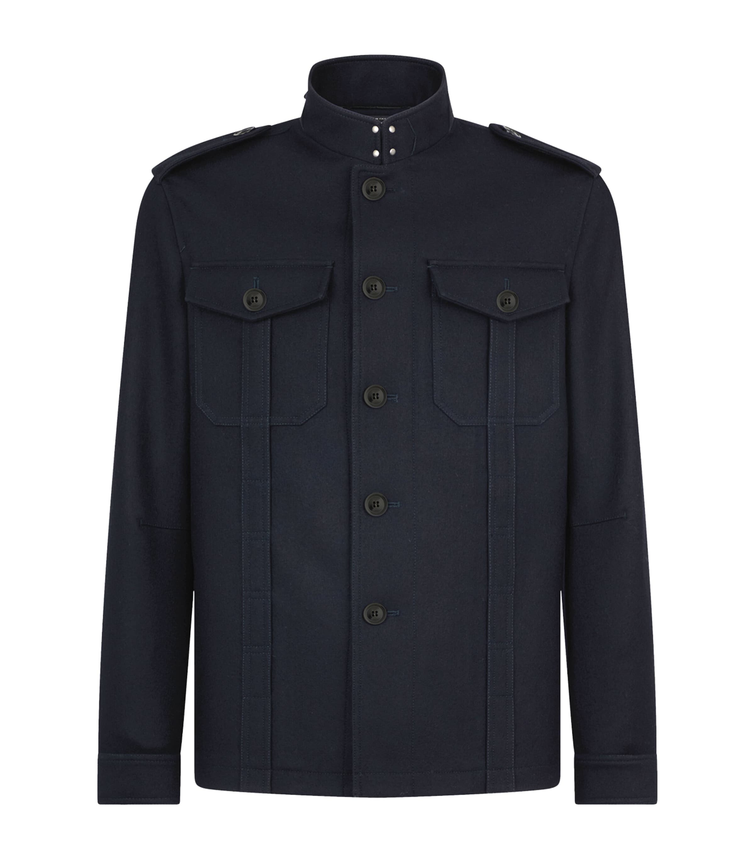 Tom Ford Wool Military Jacket In Navy