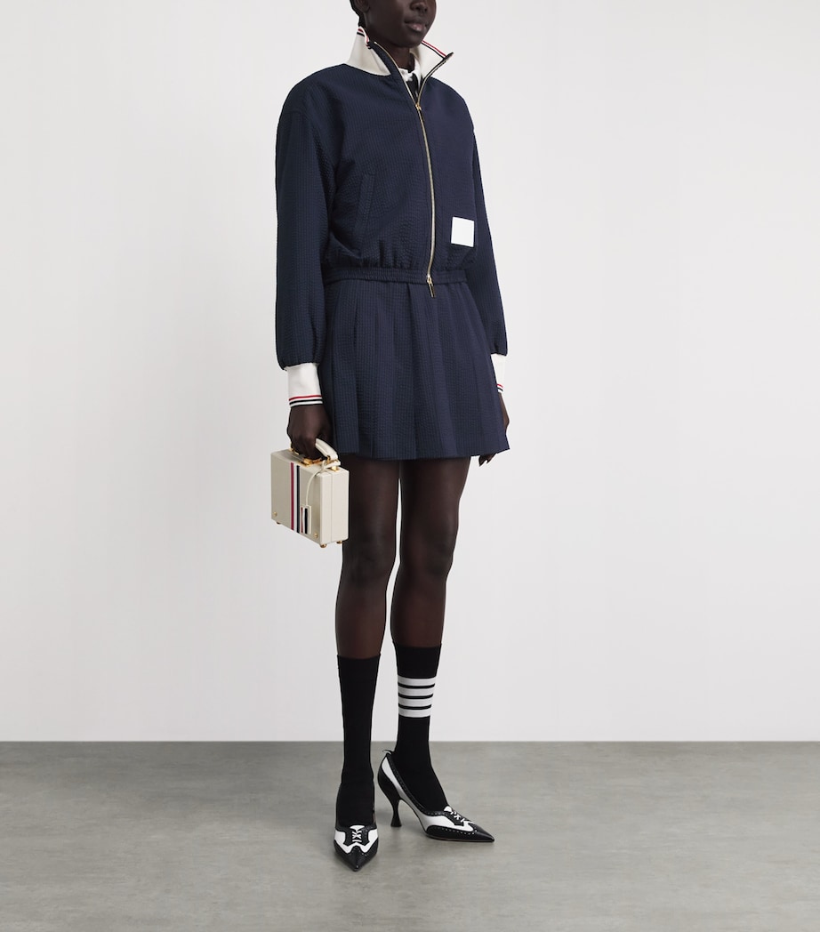 Thom Browne Womens Wool Seersucker Pleated Mini Skirt Navy Image 2