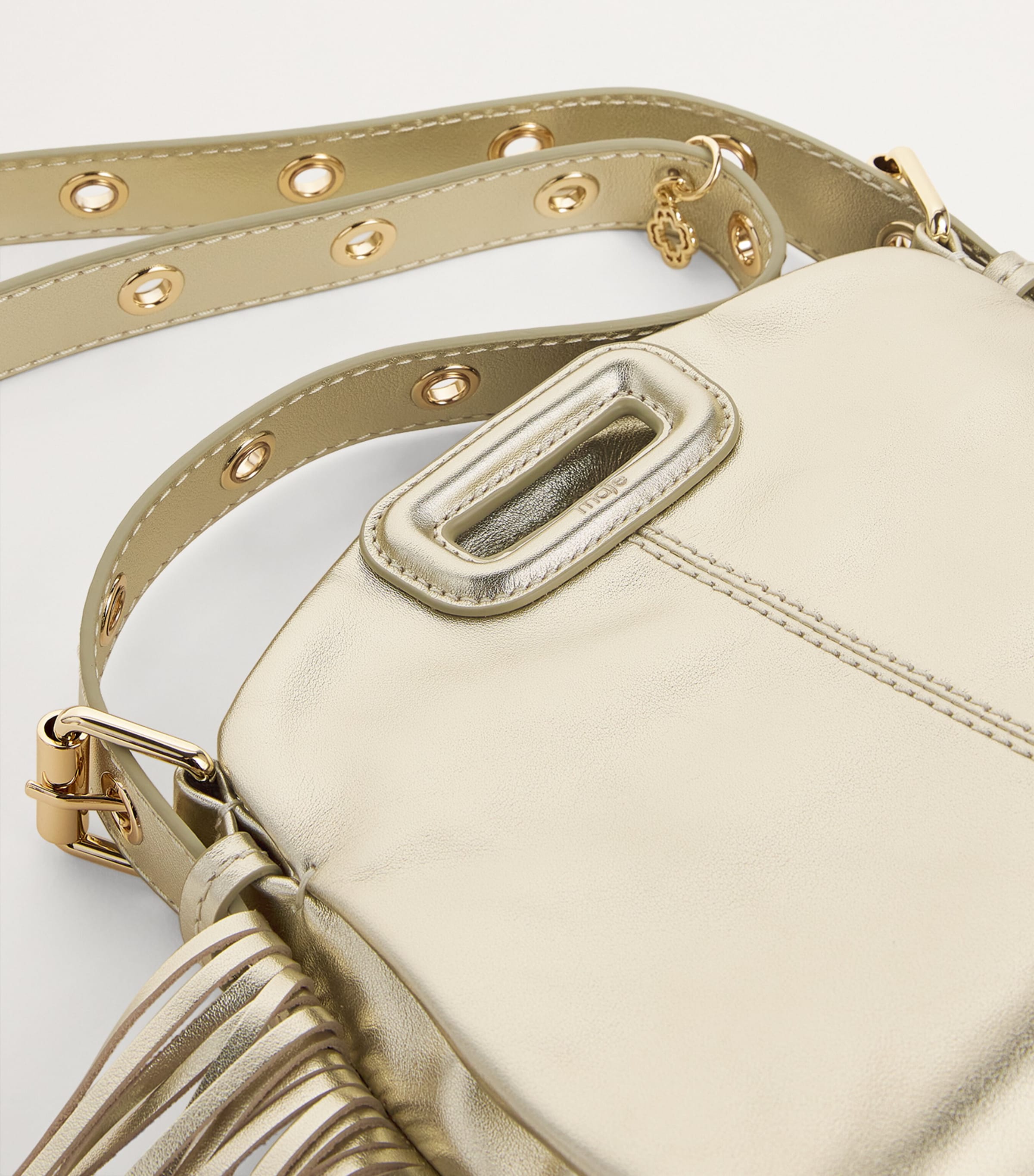 Maje Mini Leather Miss M Shoulder Bag Gold Image 4