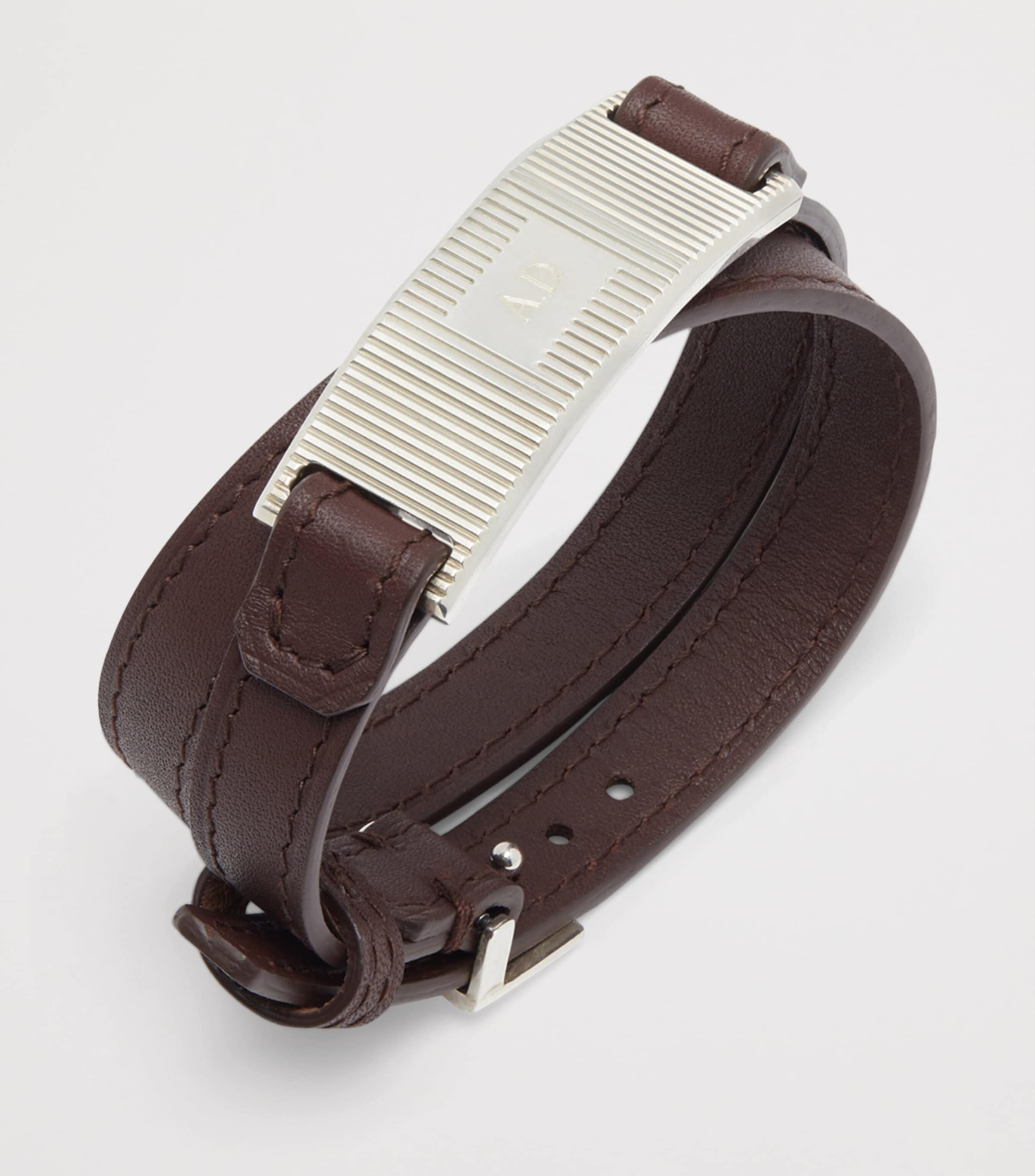 Silver and Leather ID Tag Bracelet 201BROWN Image 4