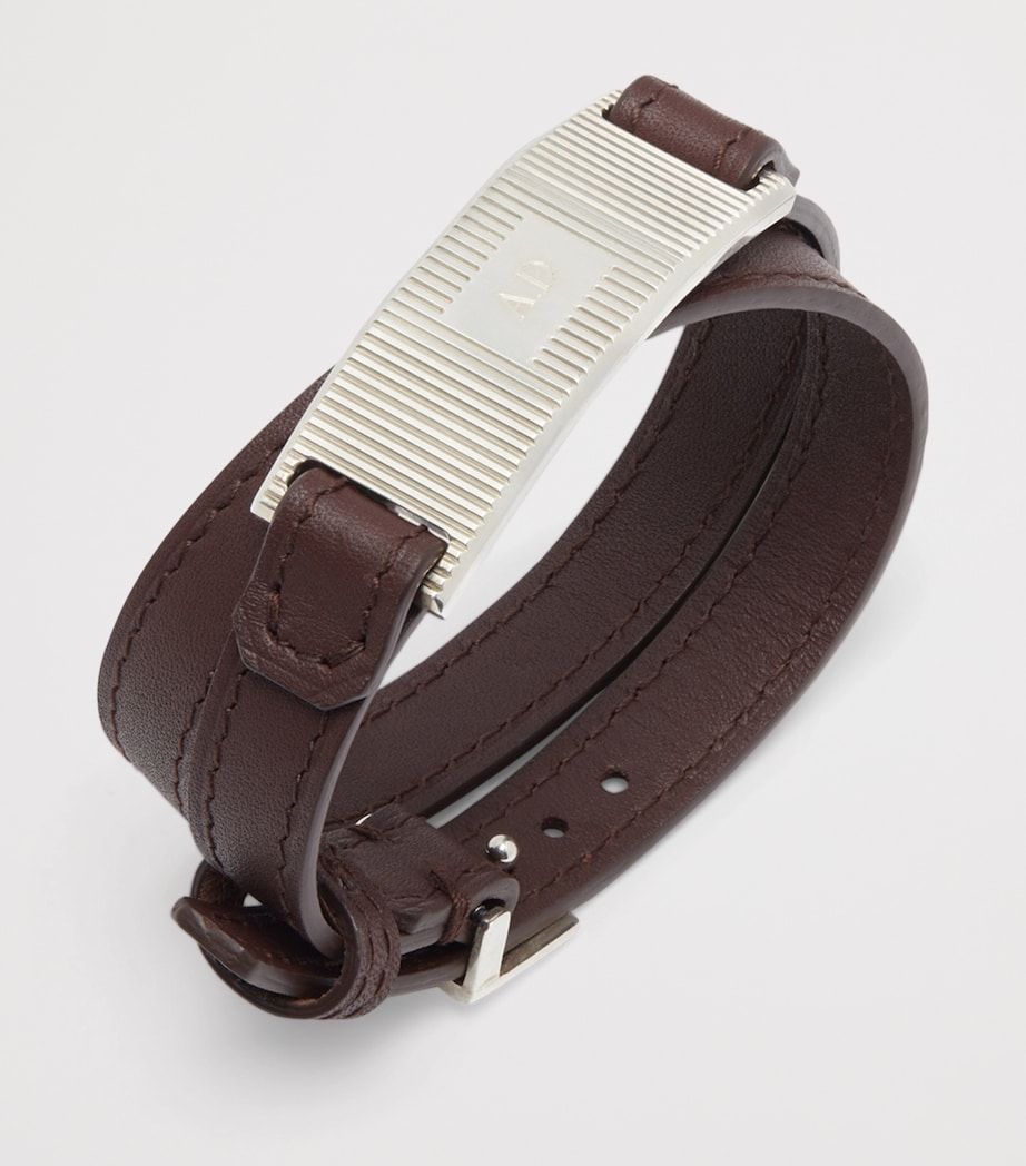 Silver and Leather ID Tag Bracelet 201BROWN Image 4