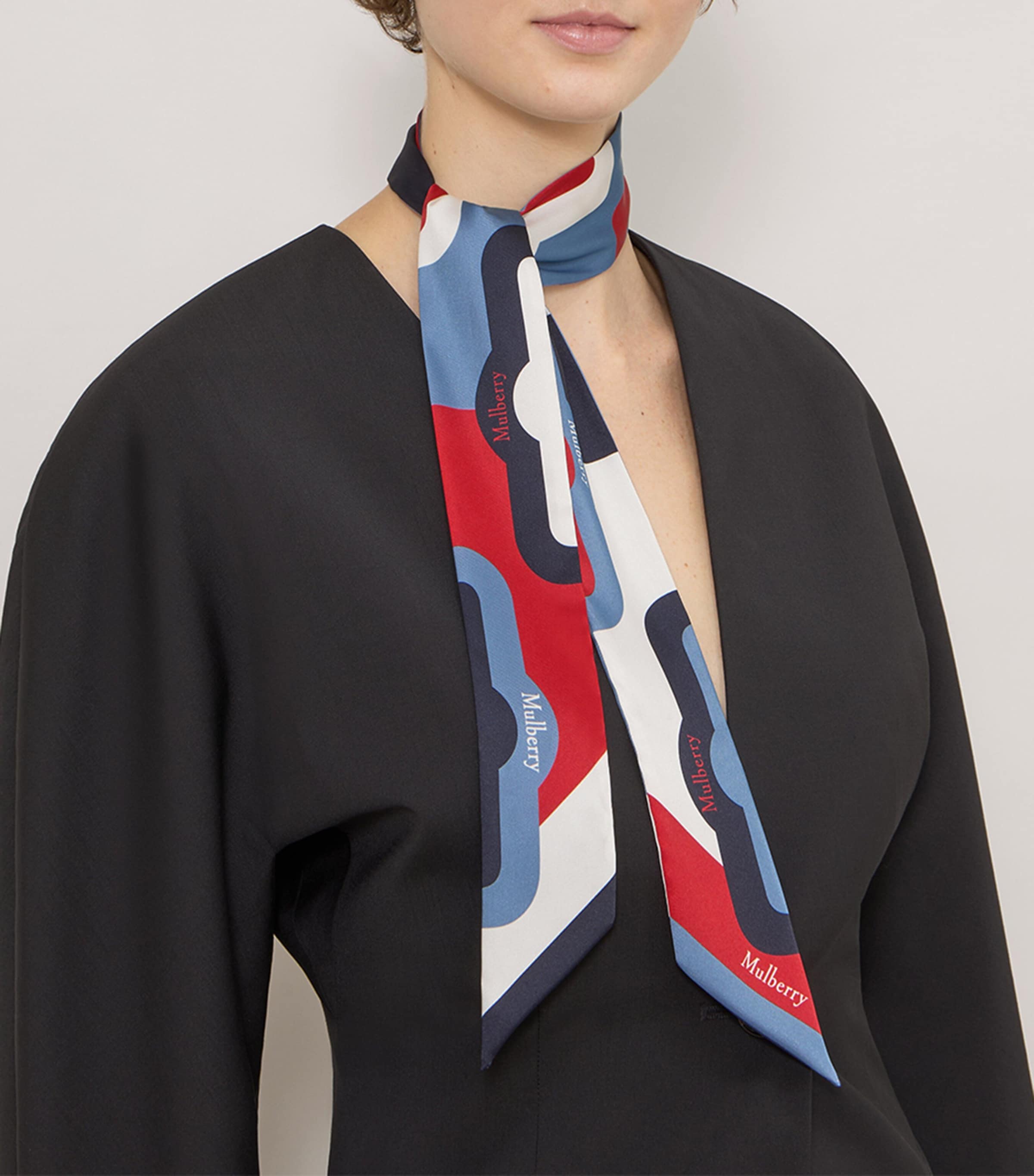 Mulberry Satin Printed Scarf Brighton Blue Image 2