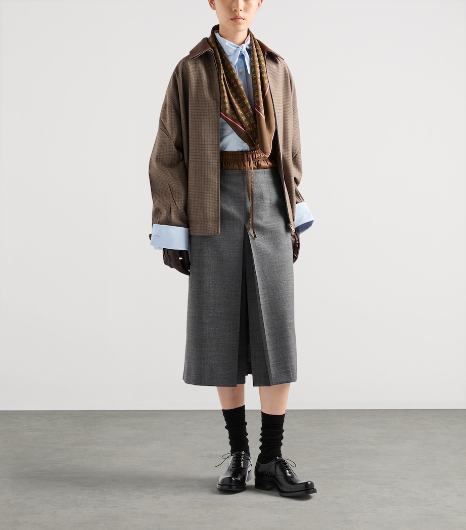 Prada Womens Wool Houndstooth Leather-Collar Jacket Brown Image 2