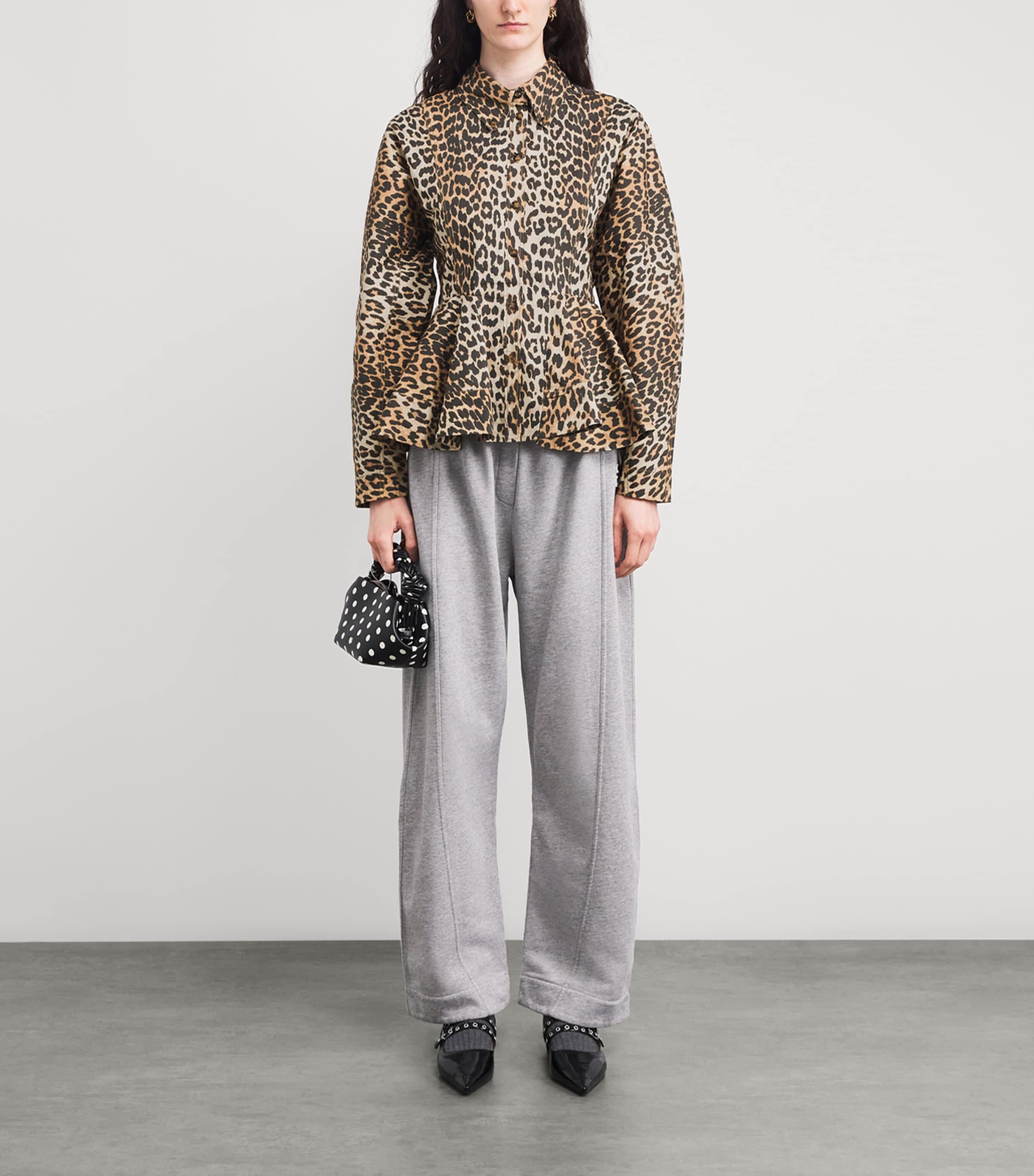 Organic Cotton Leopard Peplum Shirt 859 ALMOND MILK Image 2