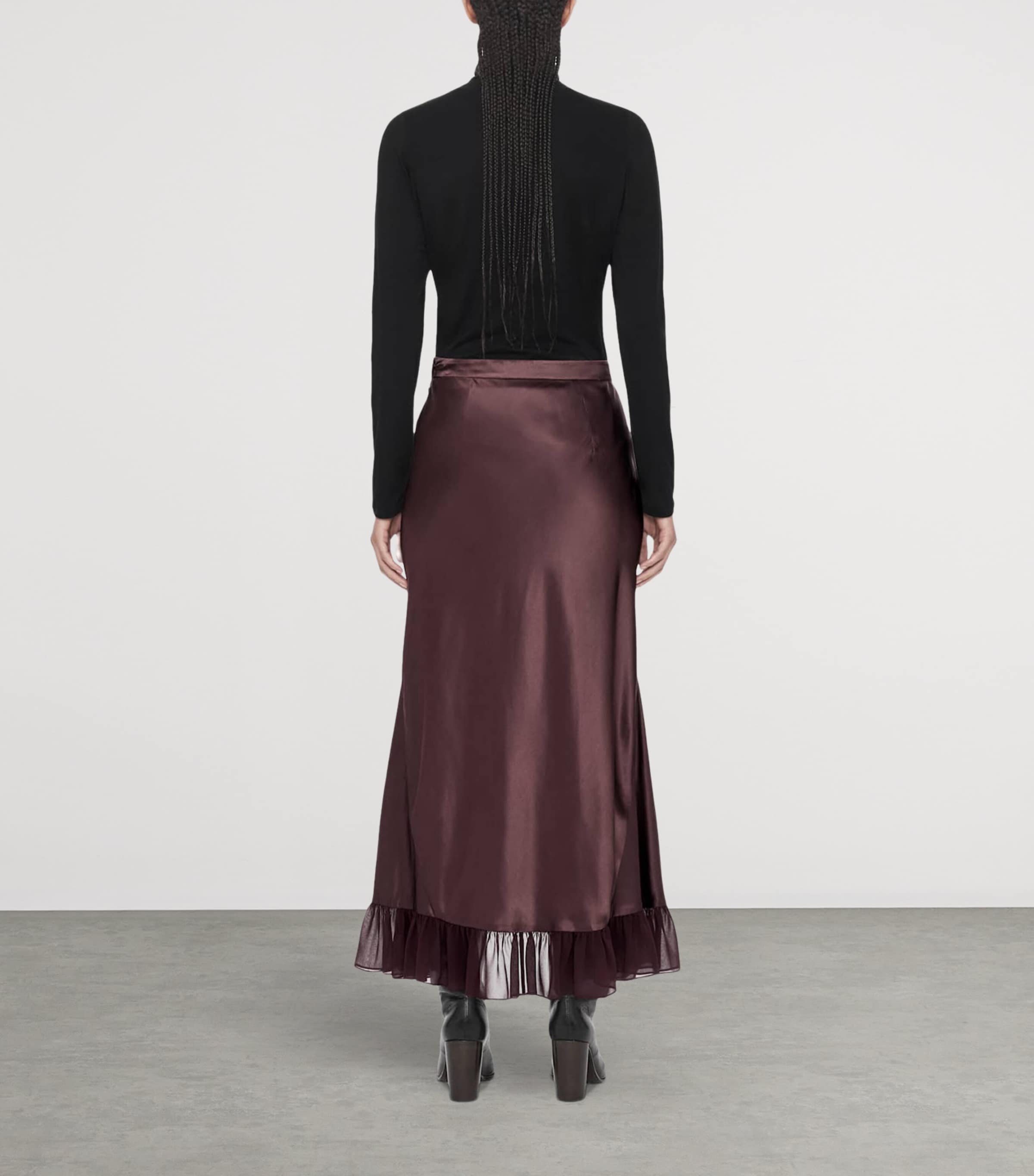 AllSaints Womens Satin Ruffle-Hem Irma Skirt Oxblood Red Image 7