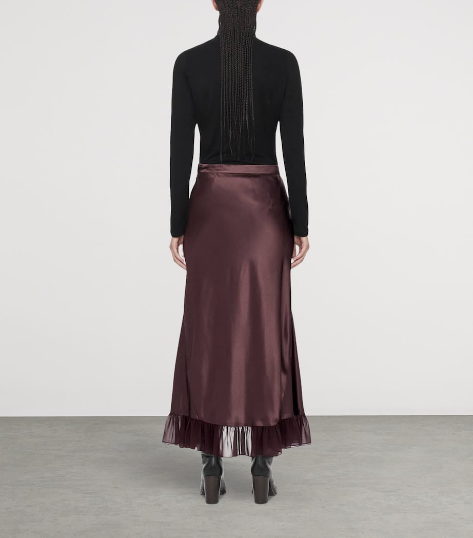 AllSaints Womens Satin Ruffle-Hem Irma Skirt Oxblood Red Image 7