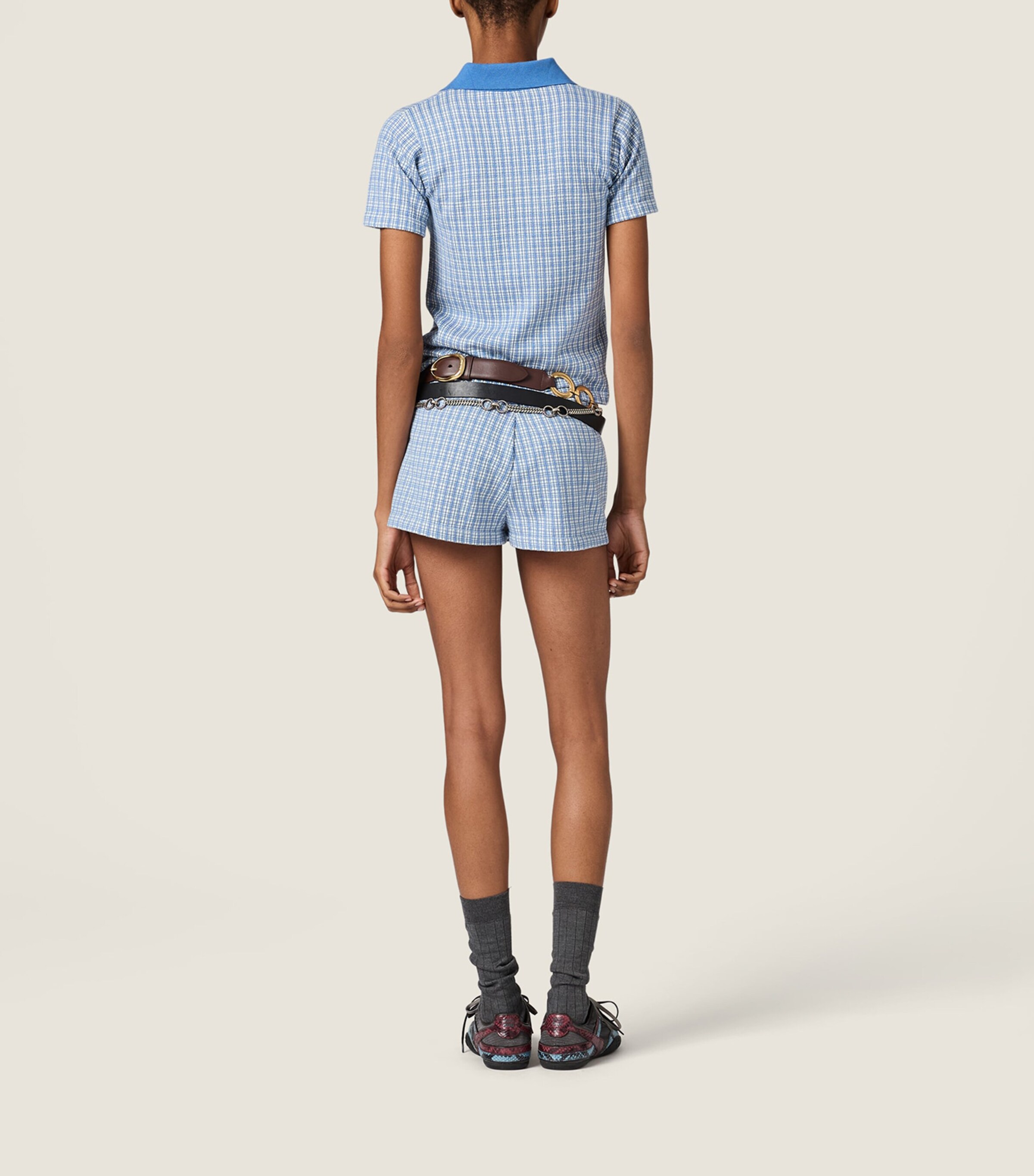 Miu Miu Womens Cashmere-Silk Check Shorts Image 3
