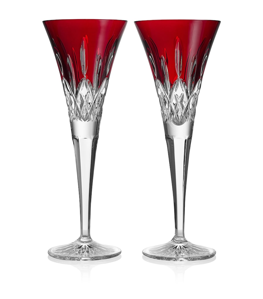 Set of 2 Crystal Lismore Champagne Flutes (170ml) RED Image 1