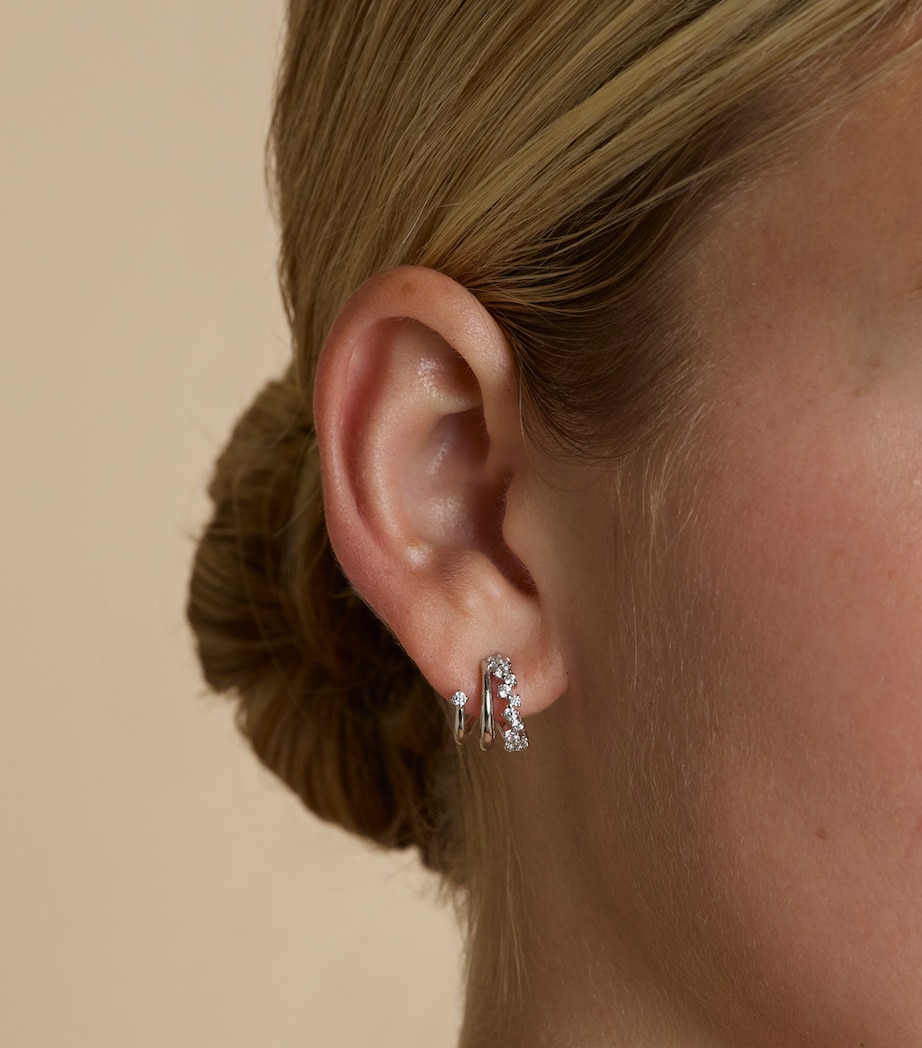 Rhodium-Plated Silver and Crystal Orbit Illusion Huggie Earrings SILVER Image 2