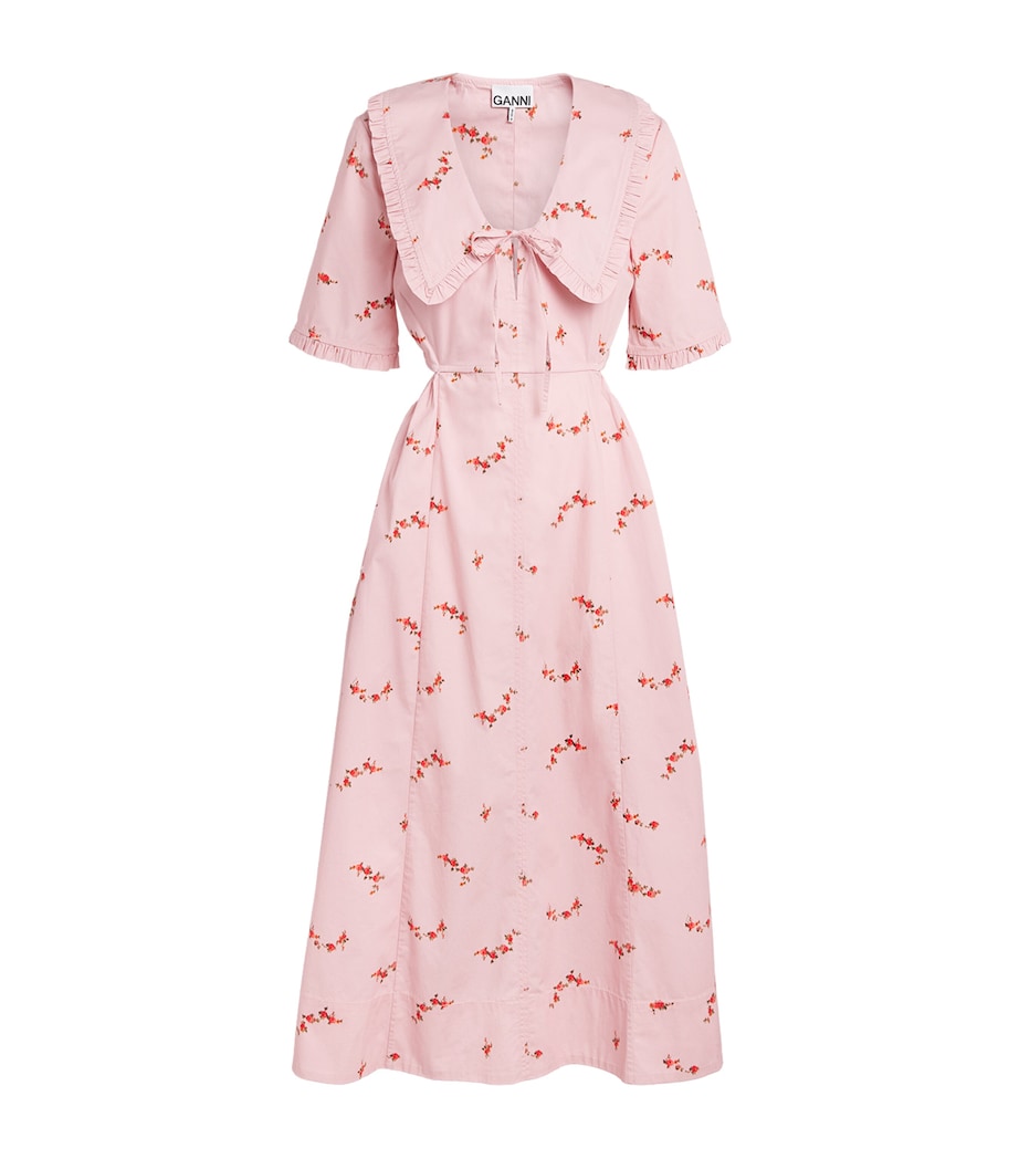 GANNI Womens Stretch-Cotton Cut-Out Midi Dress Silver Pink Image 1