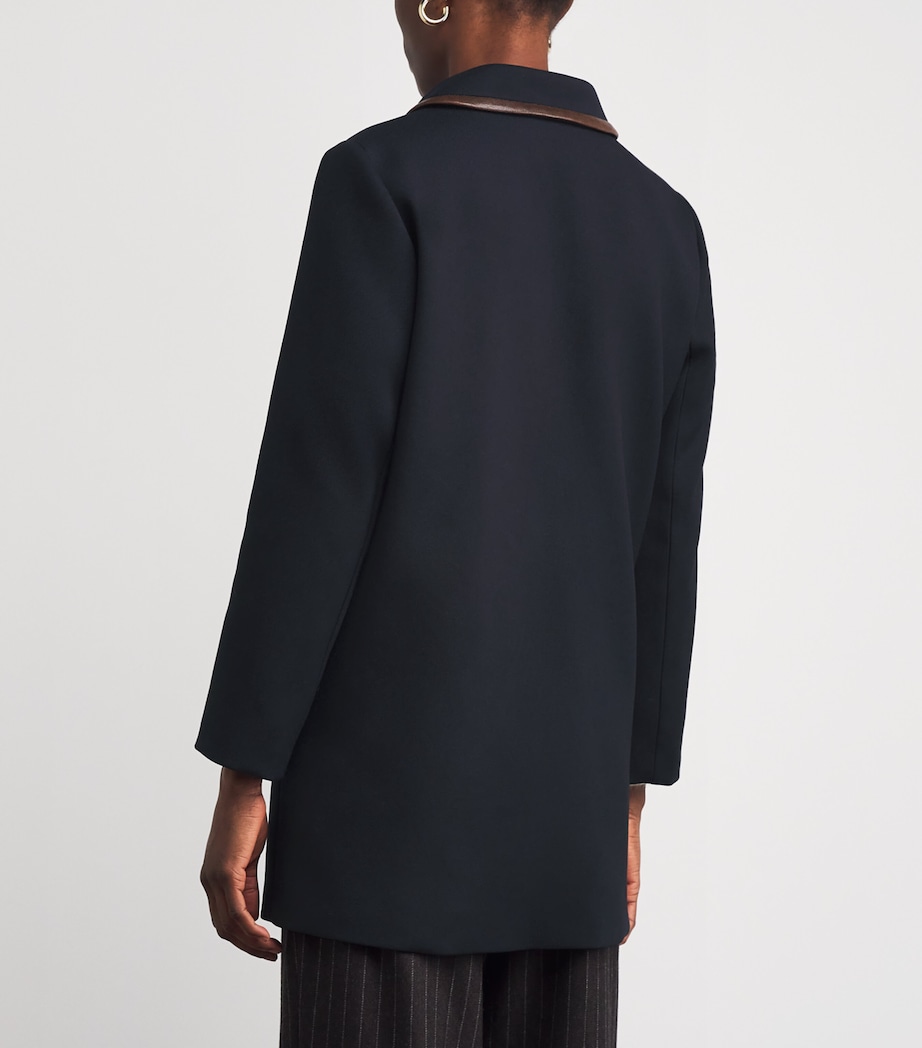 Twill Leather-Trim Coat NAVY BLUE Image 4