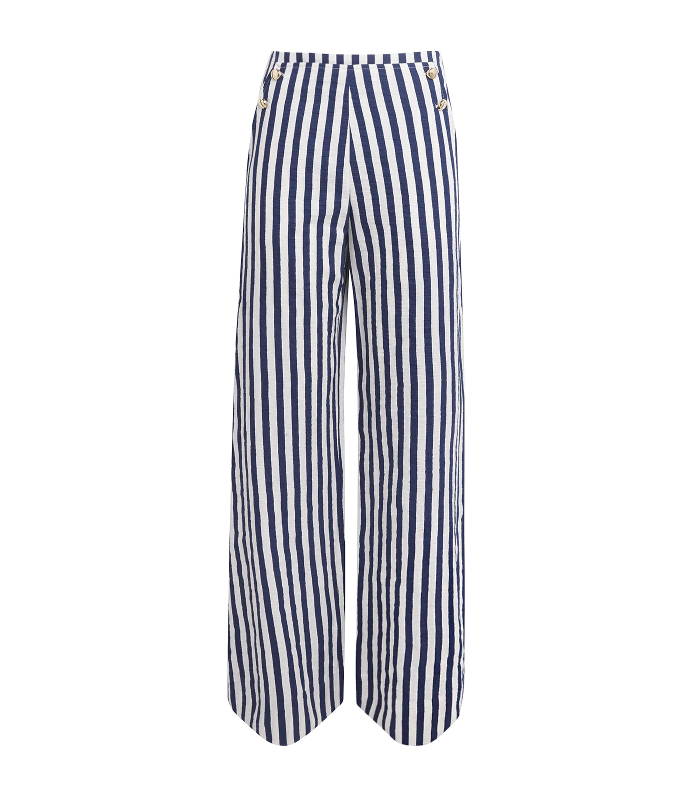 Maje Womens Stripe Wide-Leg Trousers White/blue Image 1