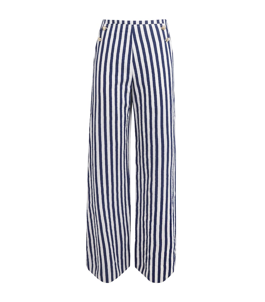 Maje Womens Stripe Wide-Leg Trousers White/blue Image 1
