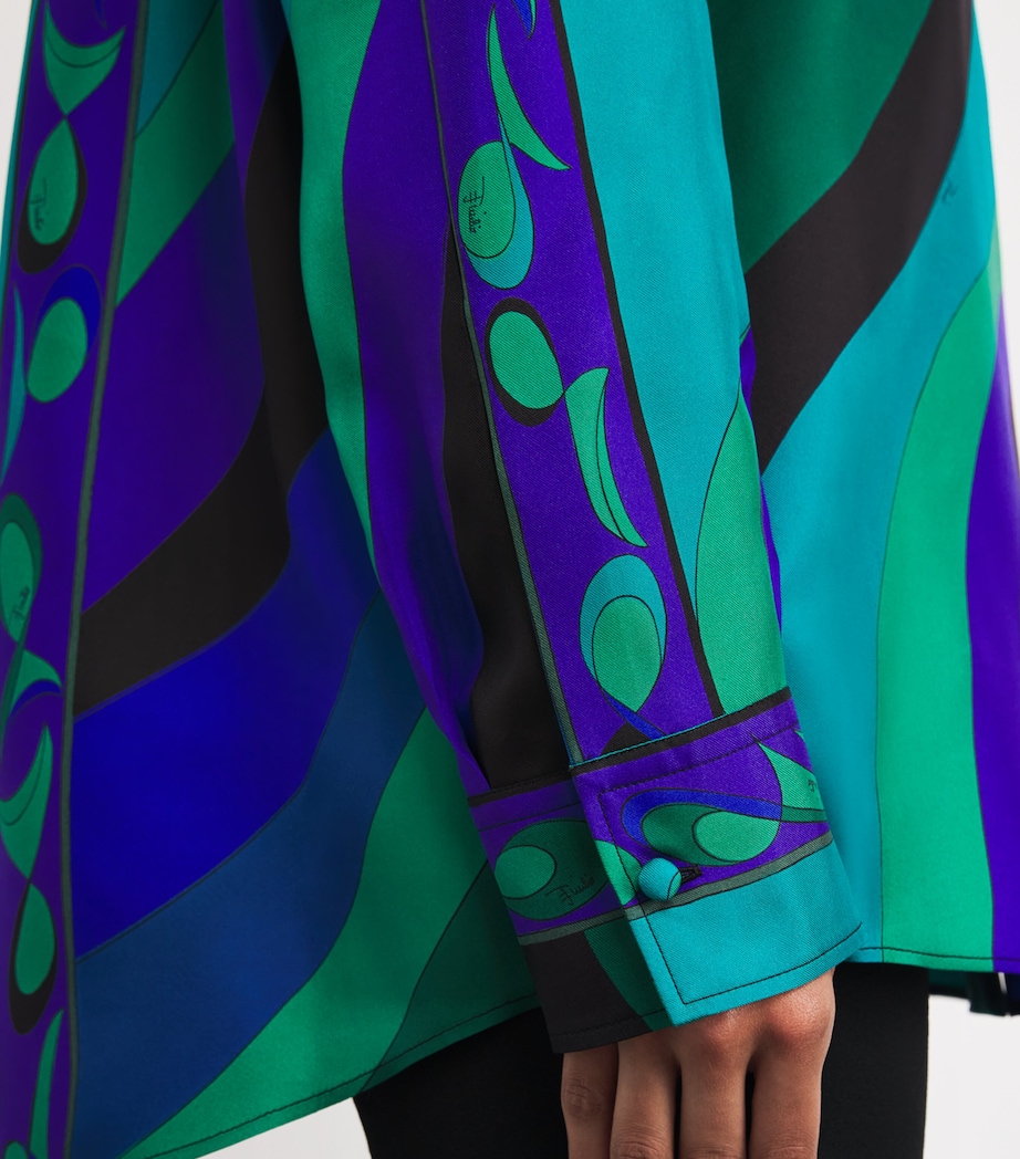 Silk Pesci Print Oversized Shirt 016 SMERALDO Image 6
