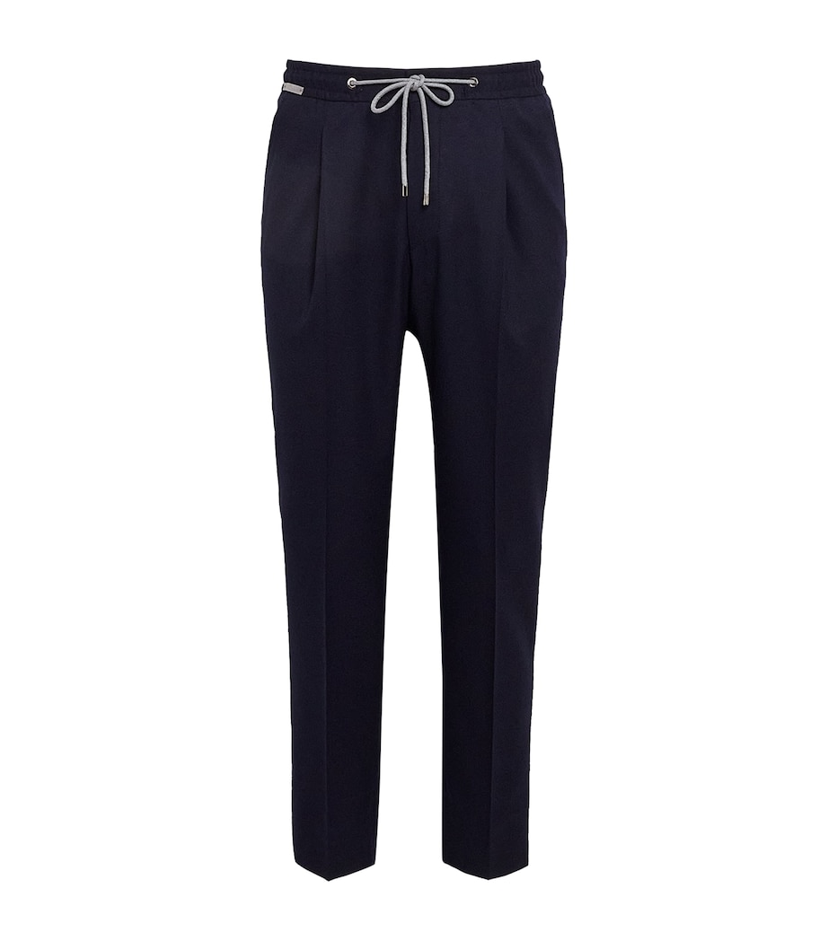 Corneliani Mens Virgin Wool Drawstring Trousers Dark Blue Image 1
