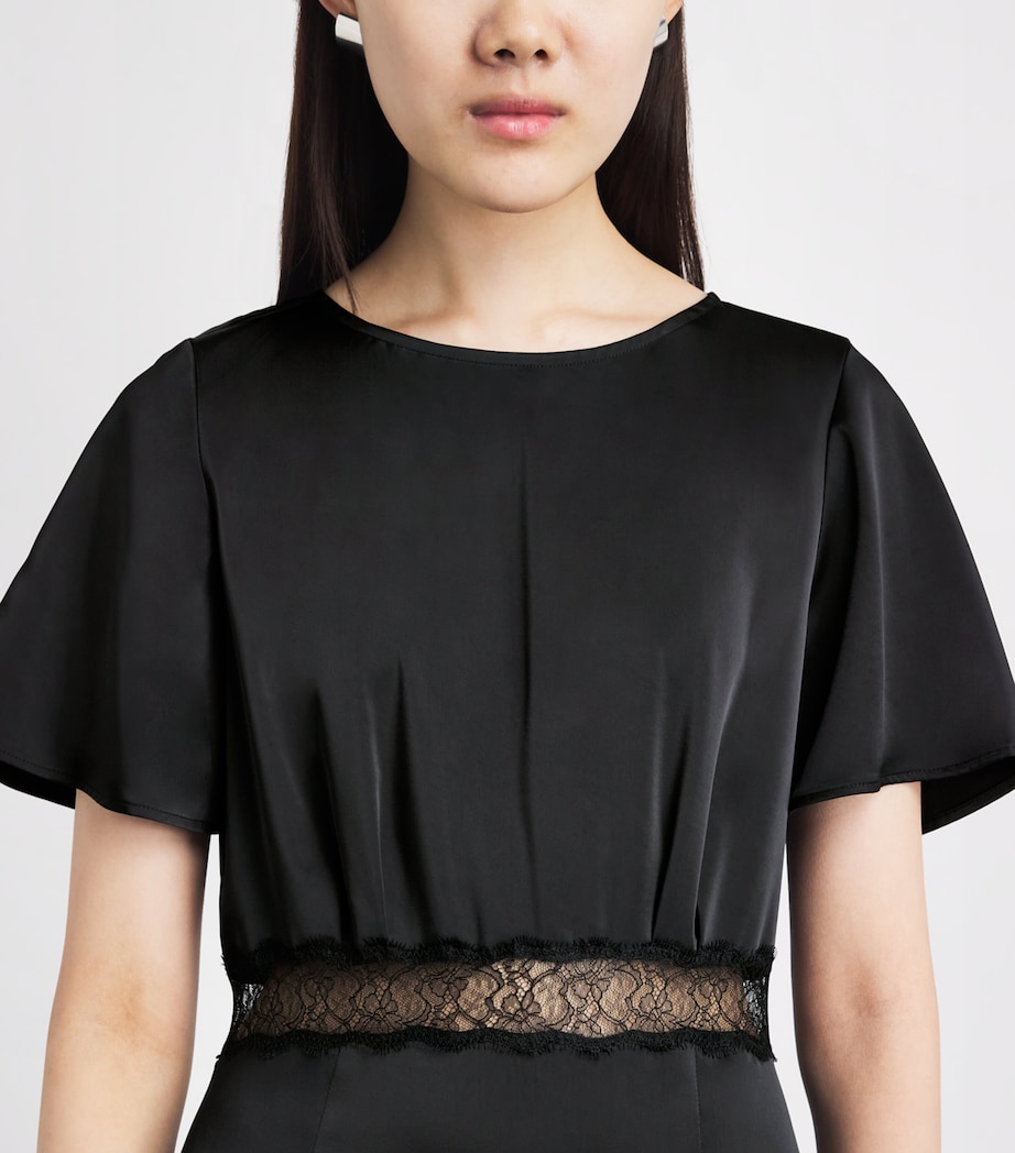 Claudie Pierlot Womens Satin Lace-Waist Midi Dress Black Image 5