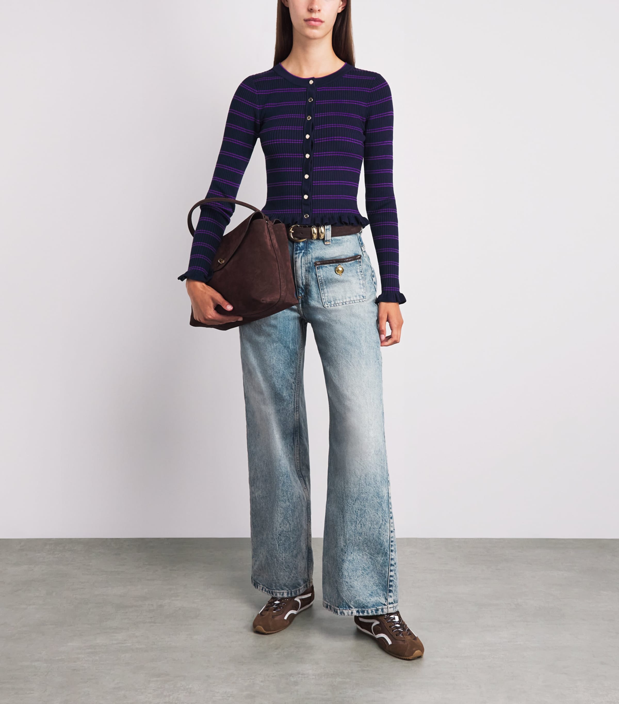 Sandro Paris Womens Leather-Trimmed Straight Jeans Blue Jean Image 2
