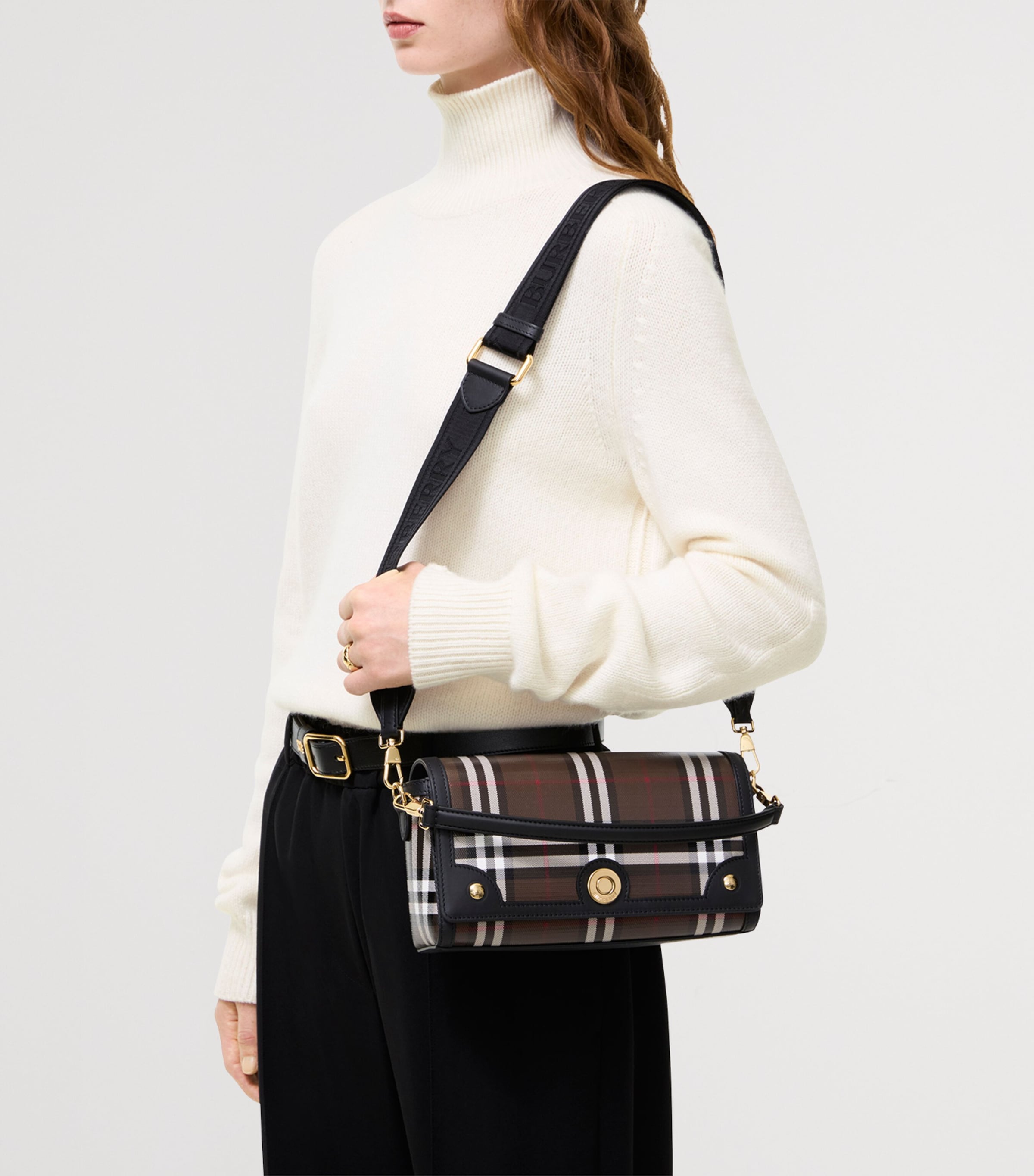 Burberry Check Note Cross-Body Bag Chocolate Brown Image 2