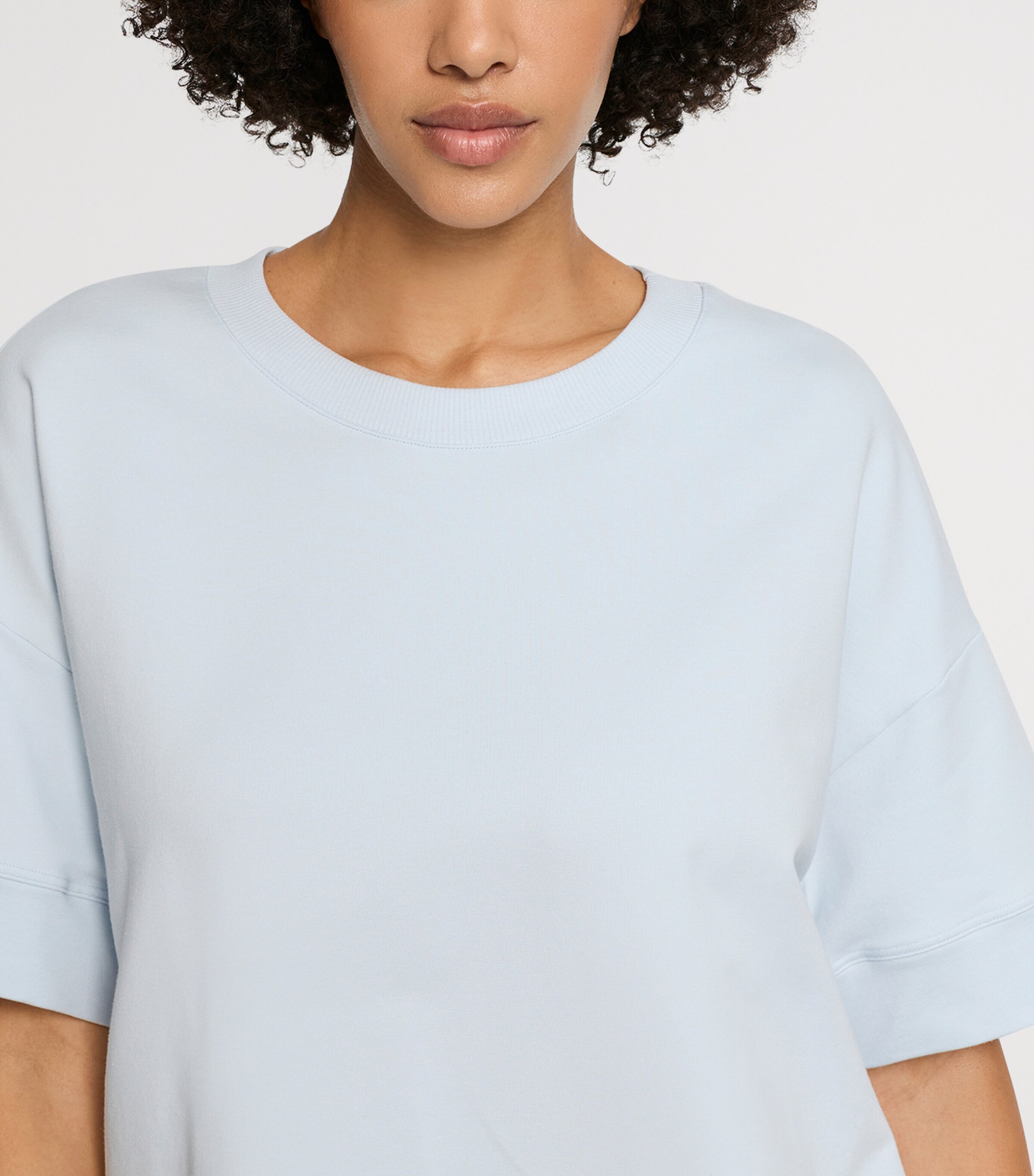 Hanro Womens Stretch-Cotton Short-Sleeve Sweatshirt Watery Blue Image 6