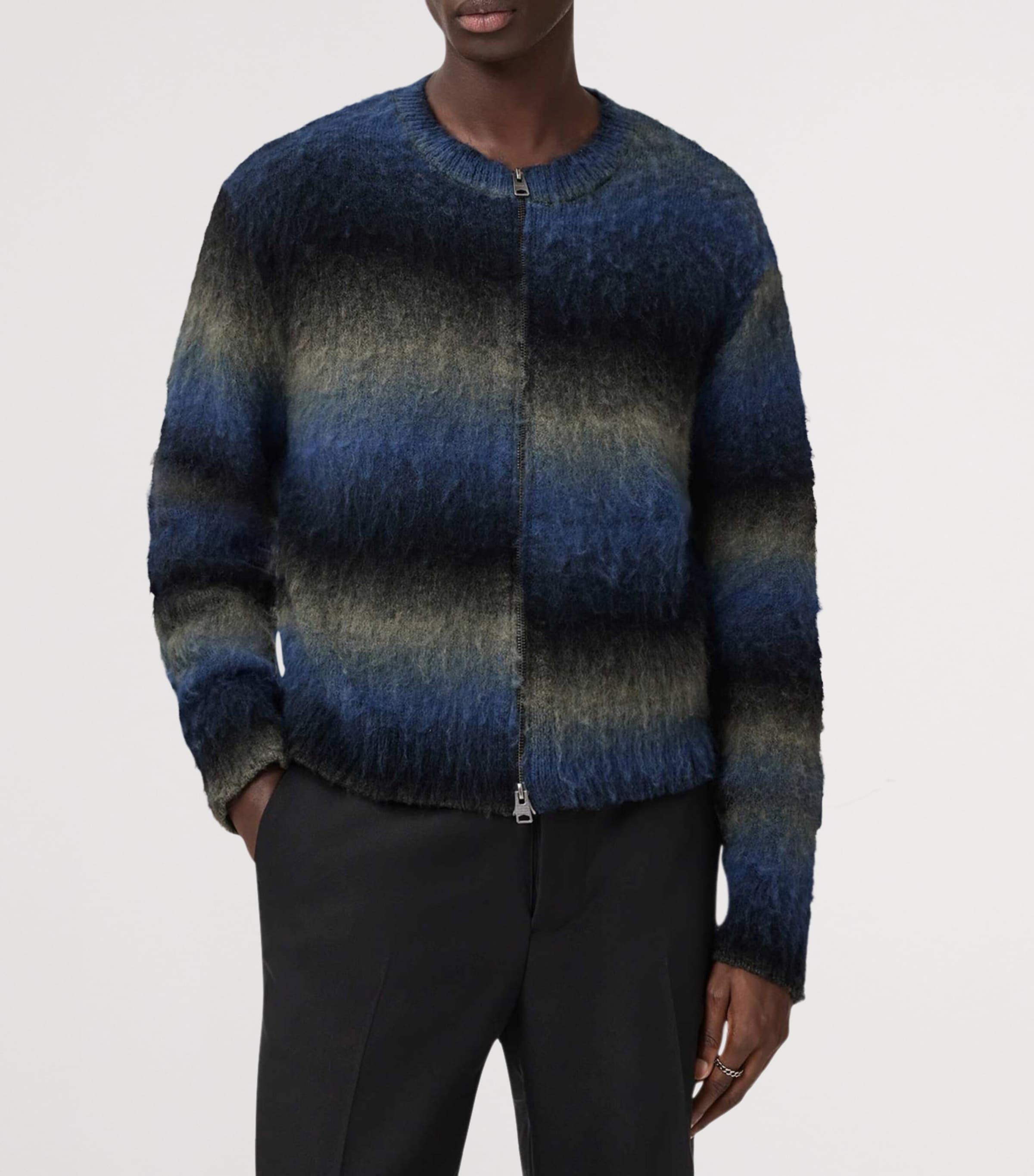 Merino Wool-Blend Halley Cardigan BLUE/GREY/BLACK Image 4