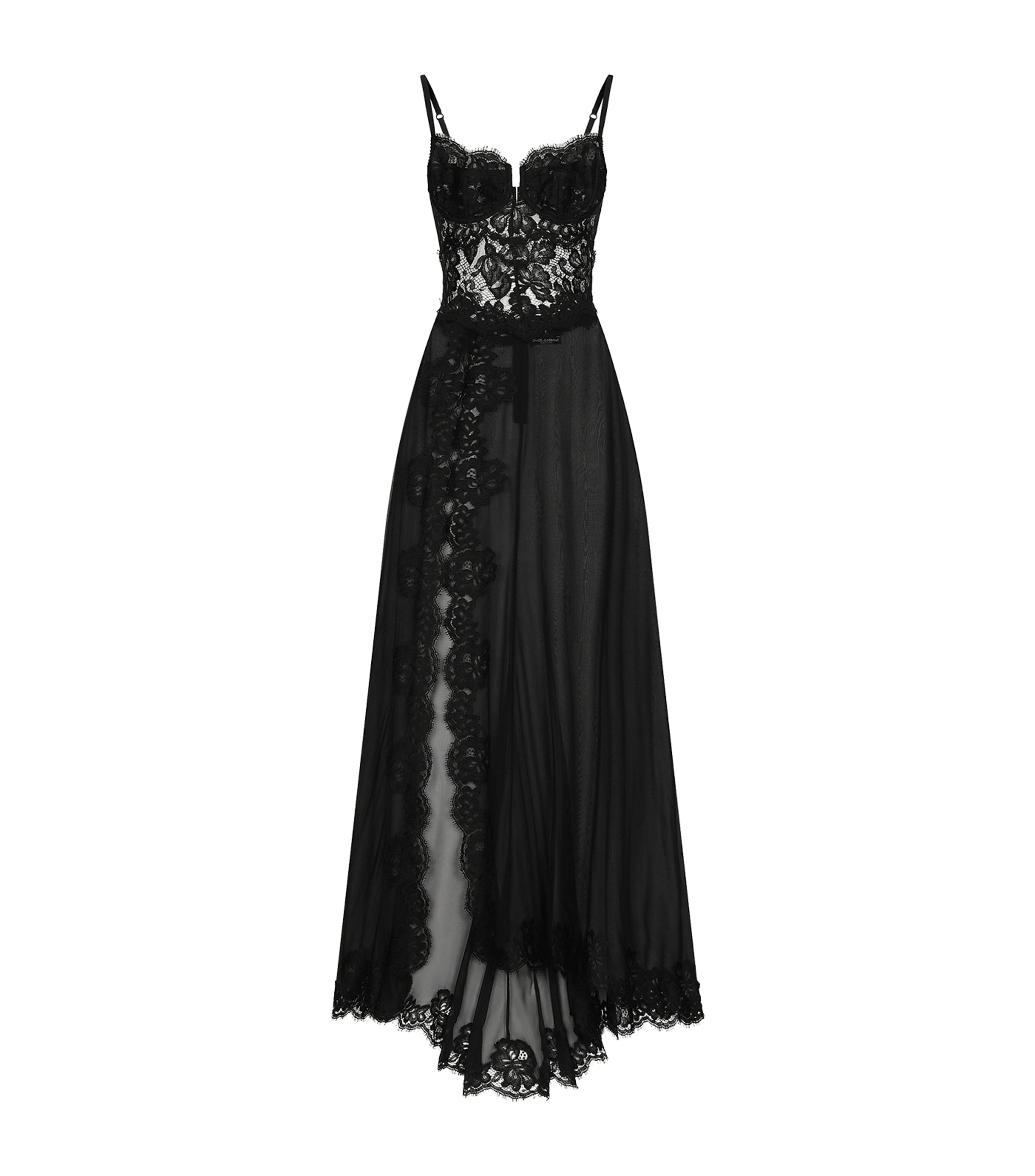 Dolce & Gabbana Silk Chiffon Lace Maxi Dress In Black