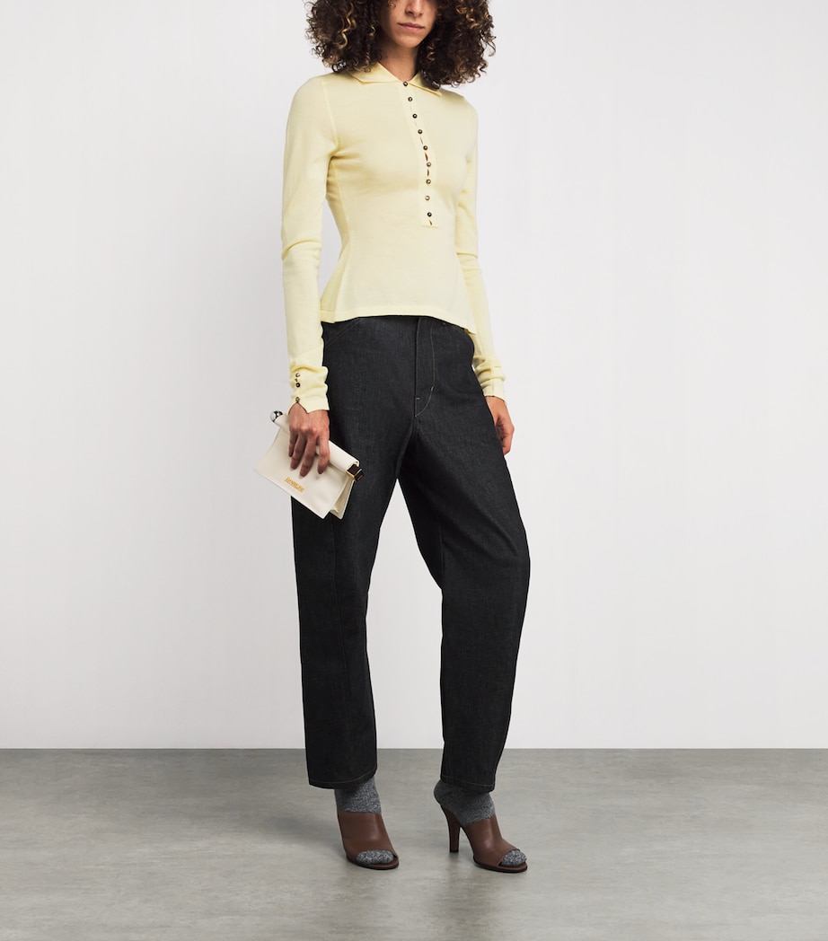 Merino Wool Polo Sweater 205 PALE YELLOW Image 2