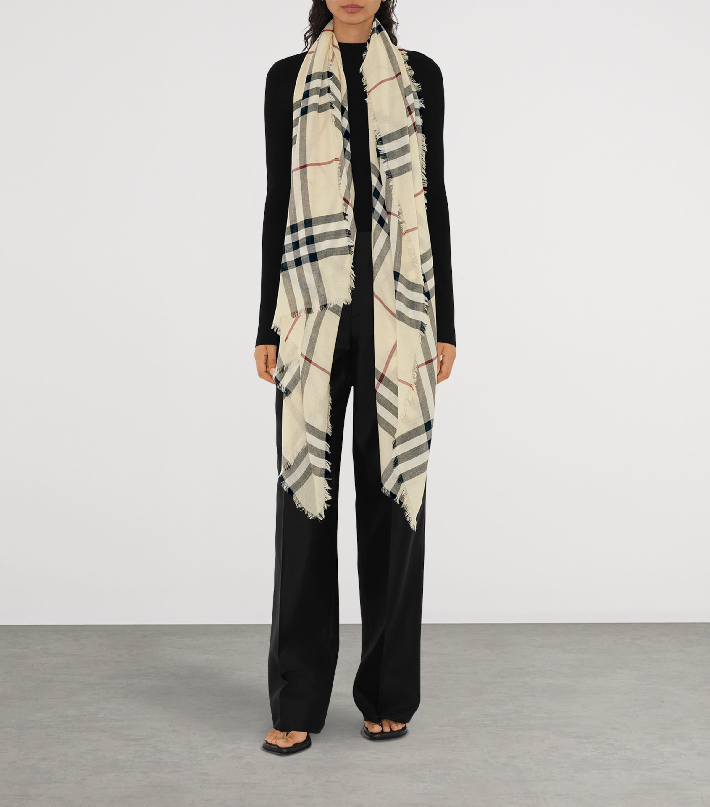 Burberry Beige Wool Wide Check Scarf Harrods QA