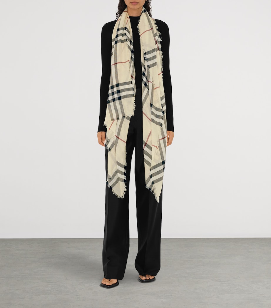 Wool Wide Check Scarf STONE Image 3