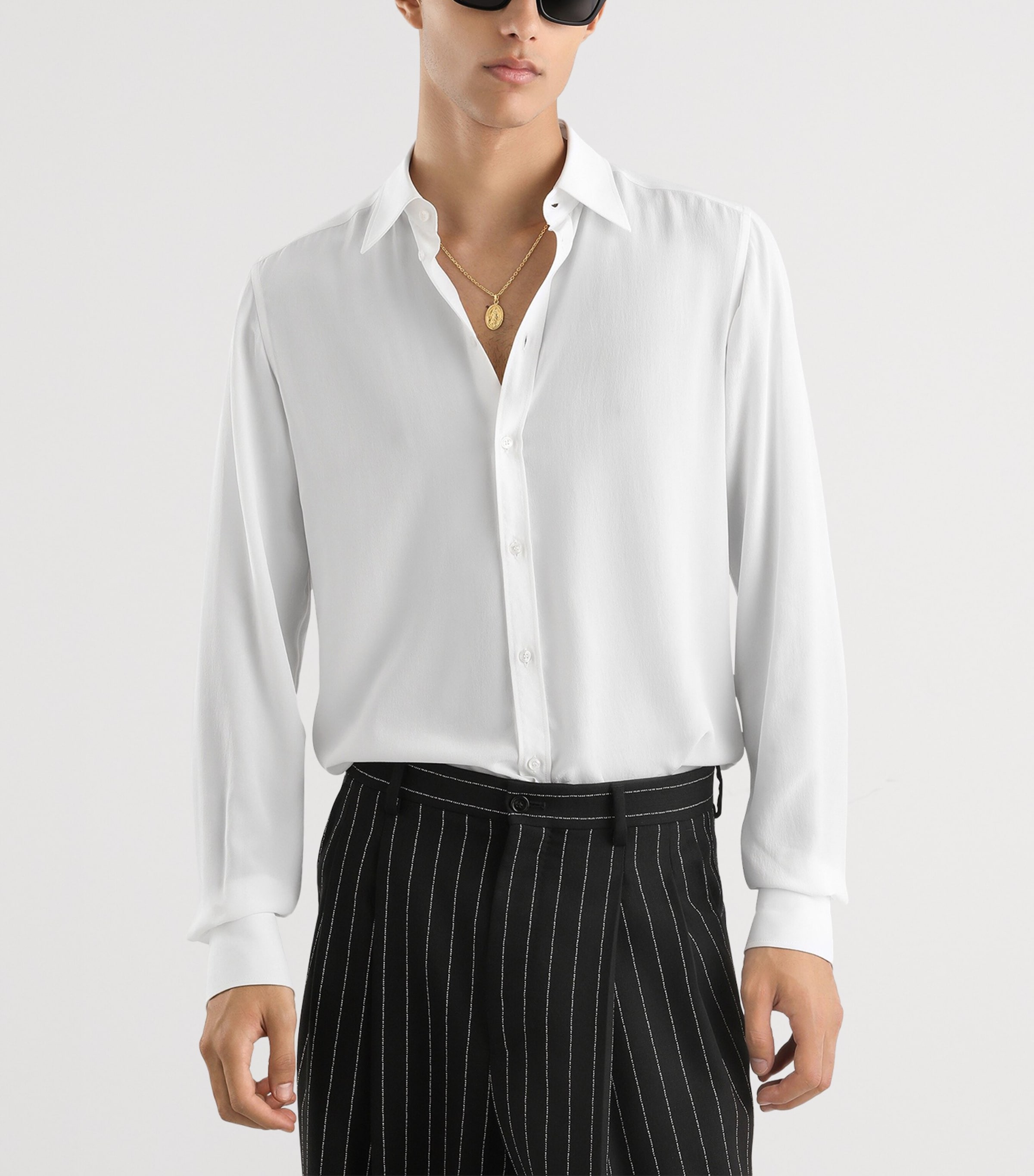 Silk Crepe Shirt W0111-WHITE Image 4