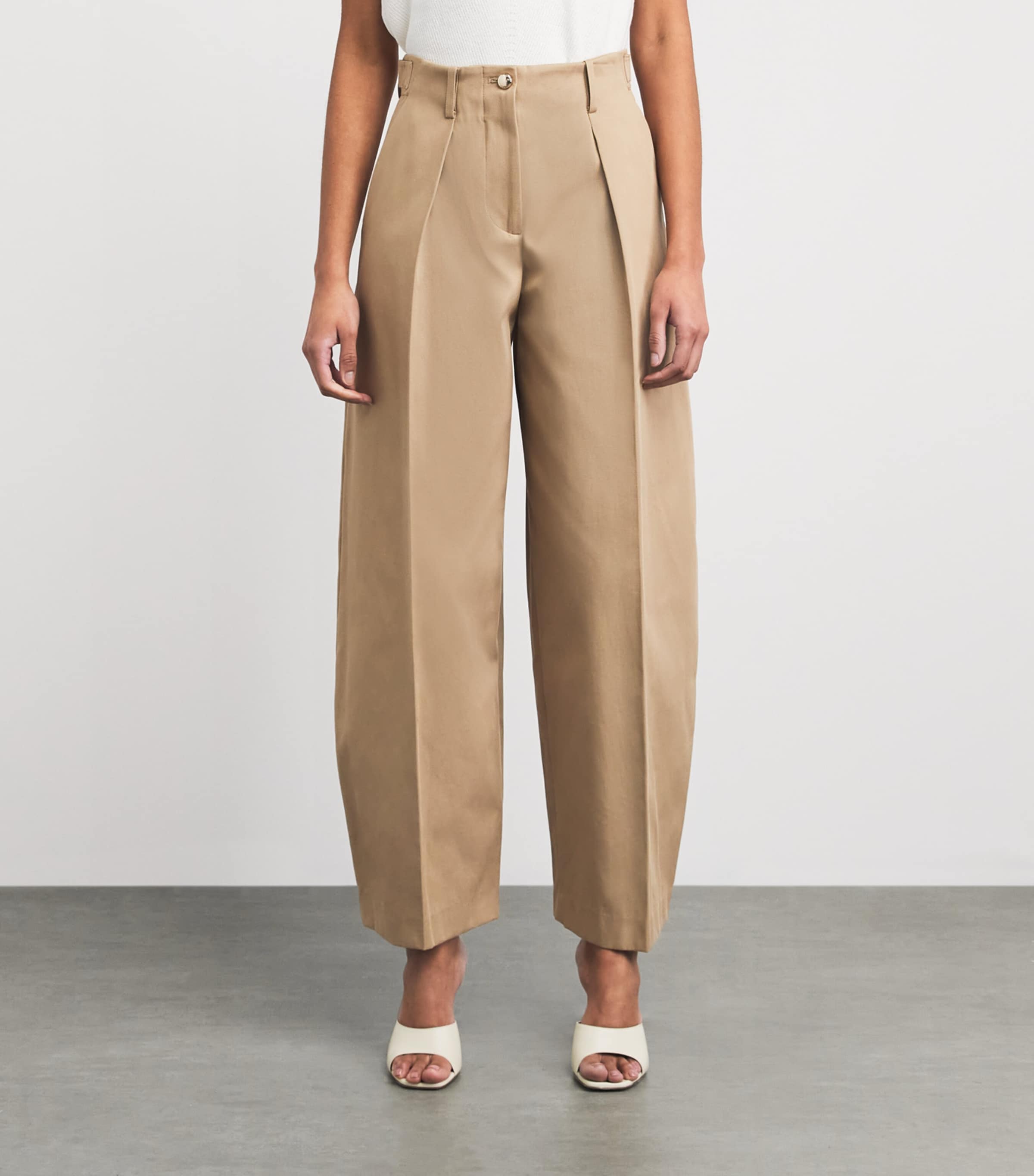 Maje Womens Cotton Pleated Wide-Leg Trousers Mastic Beige Image 4