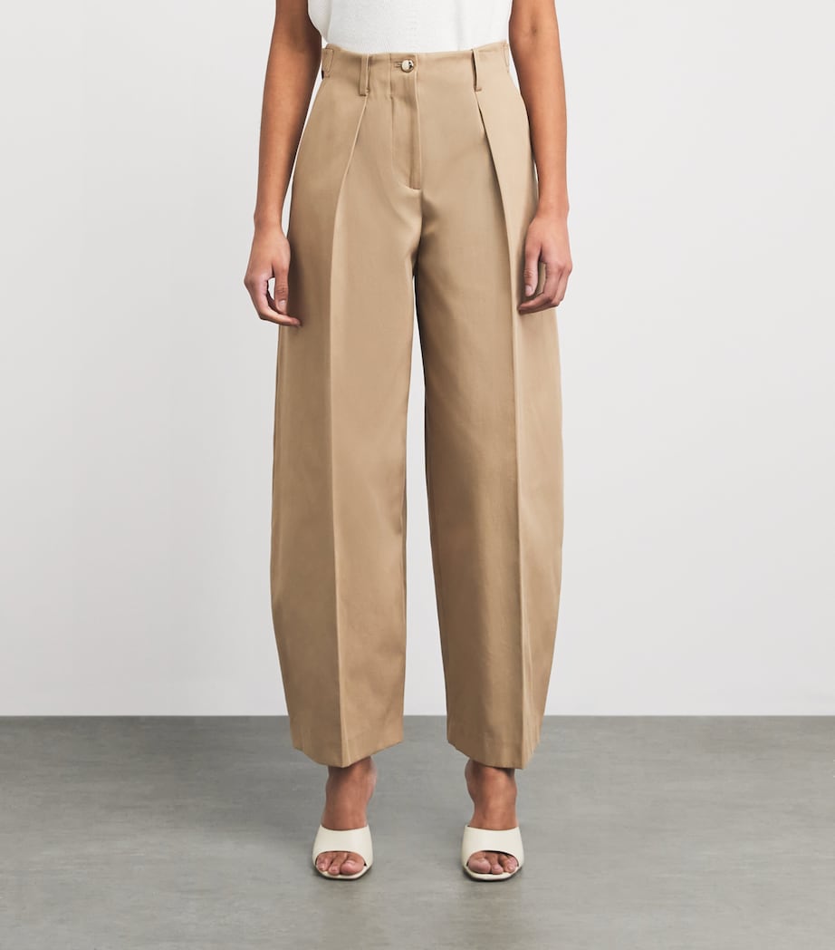 Maje Womens Cotton Pleated Wide-Leg Trousers Mastic Beige Image 4