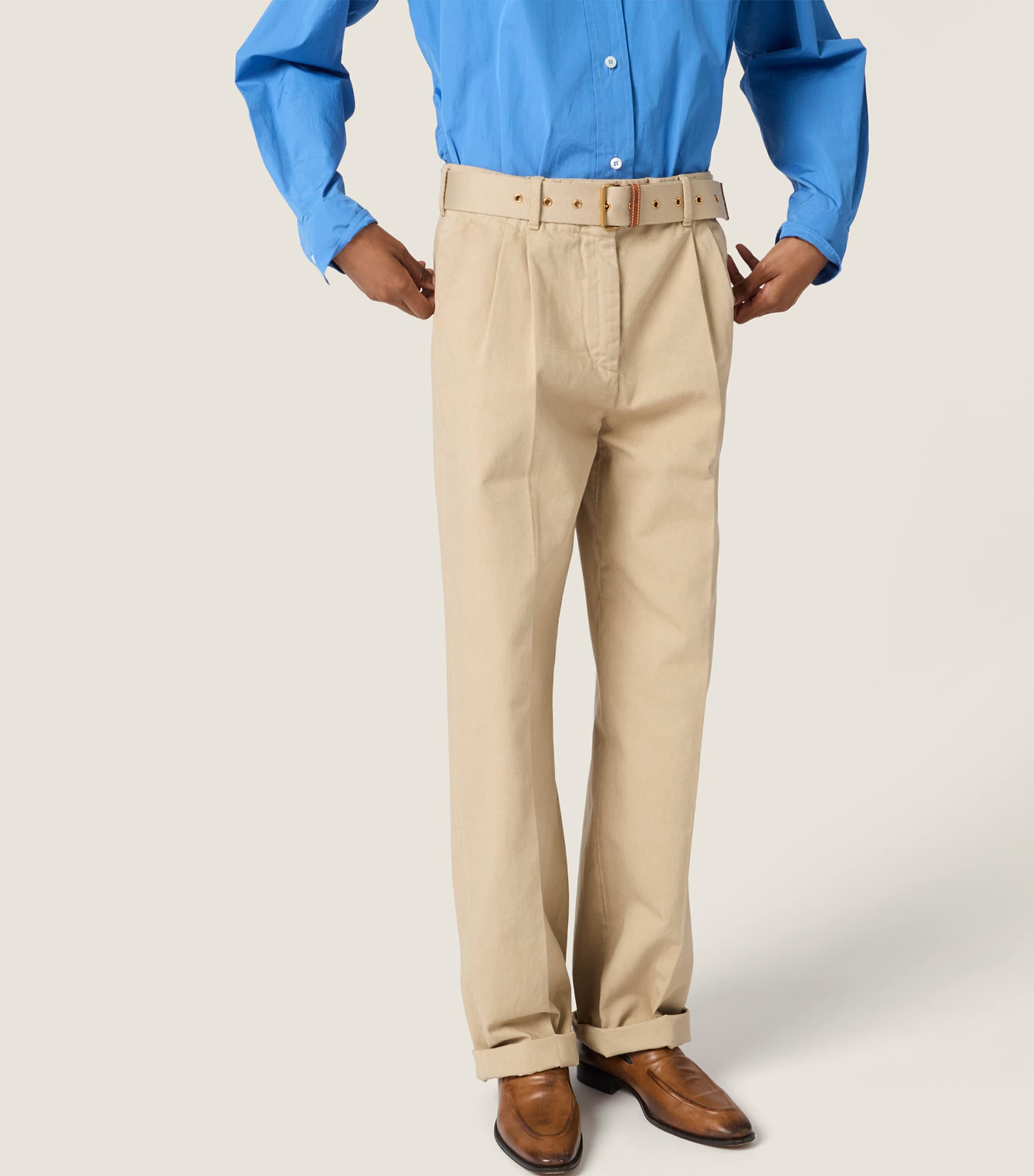 Miu Miu Womens Cotton Gabardine Trousers Neutral Image 4