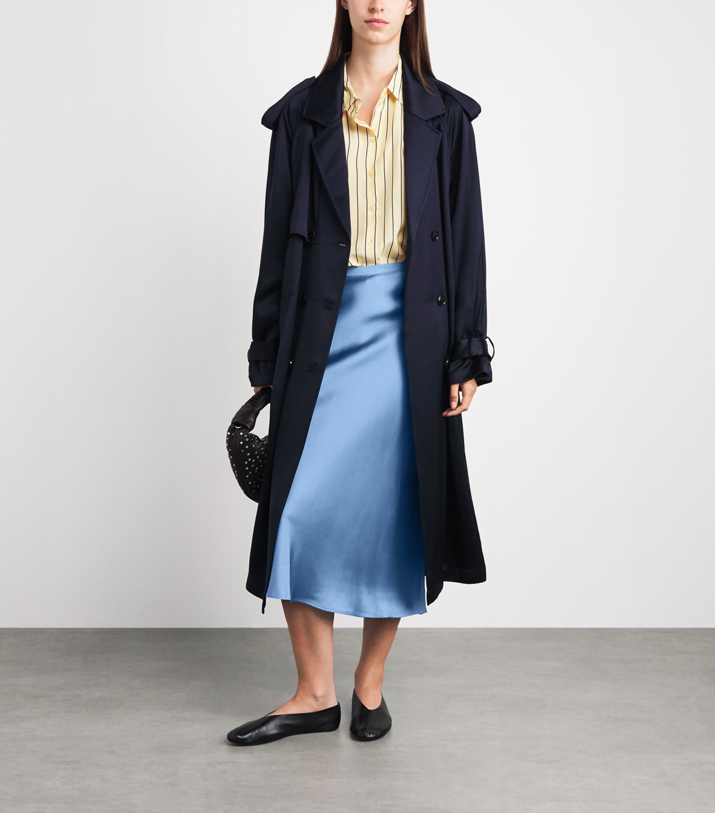 ANINE BING Womens Silk Bar Midi Skirt Blue Image 2