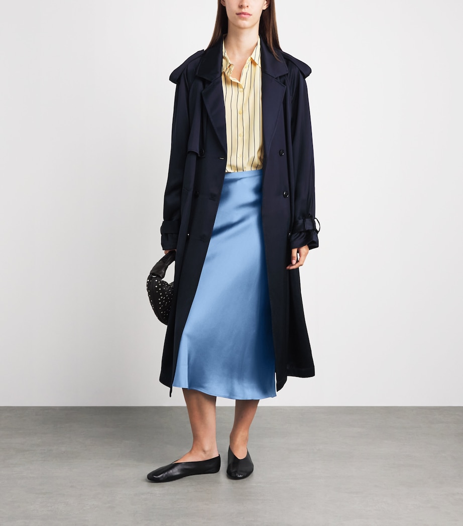 ANINE BING Womens Silk Bar Midi Skirt Blue Image 2