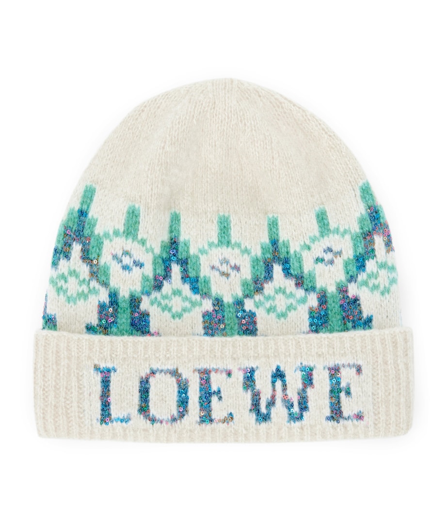 Wool-Blend Fair Isle Beanie WHITE/MINT Image 1
