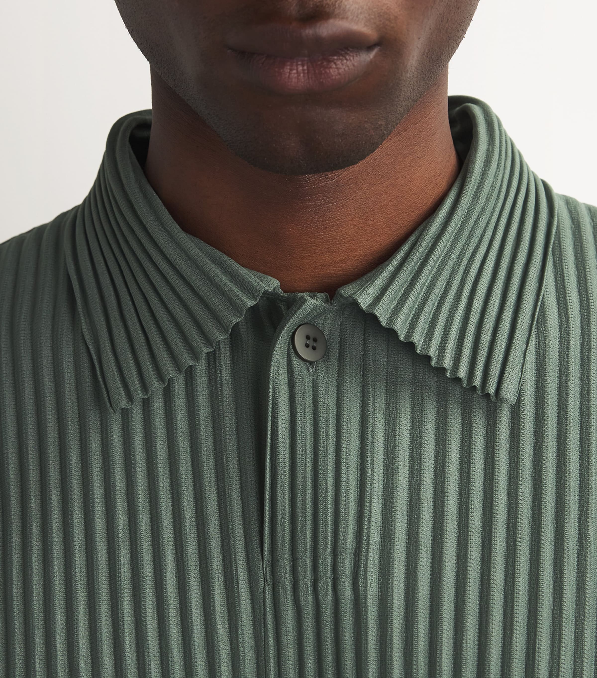 Homme Plissé Issey Miyake Green Pleated Long-Sleeve Polo Shirt 