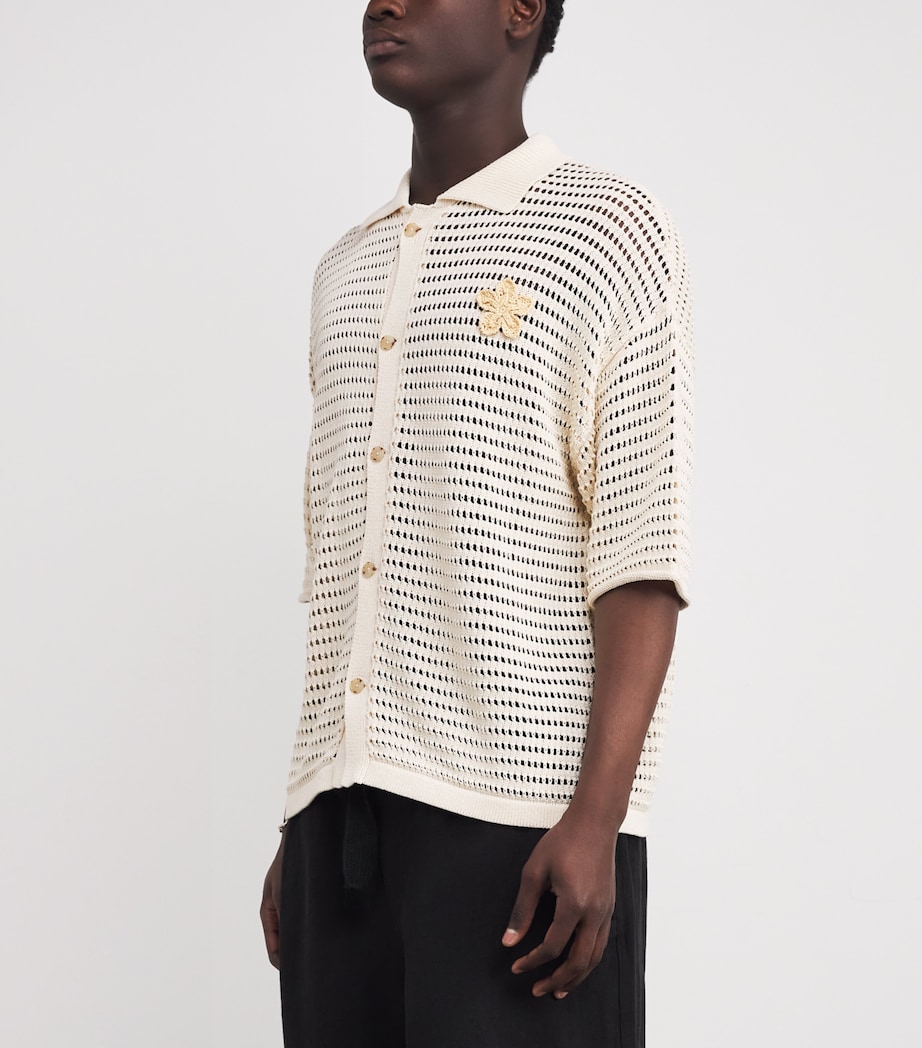 Crochet Floral Logo Polo Shirt CREAM Image 3