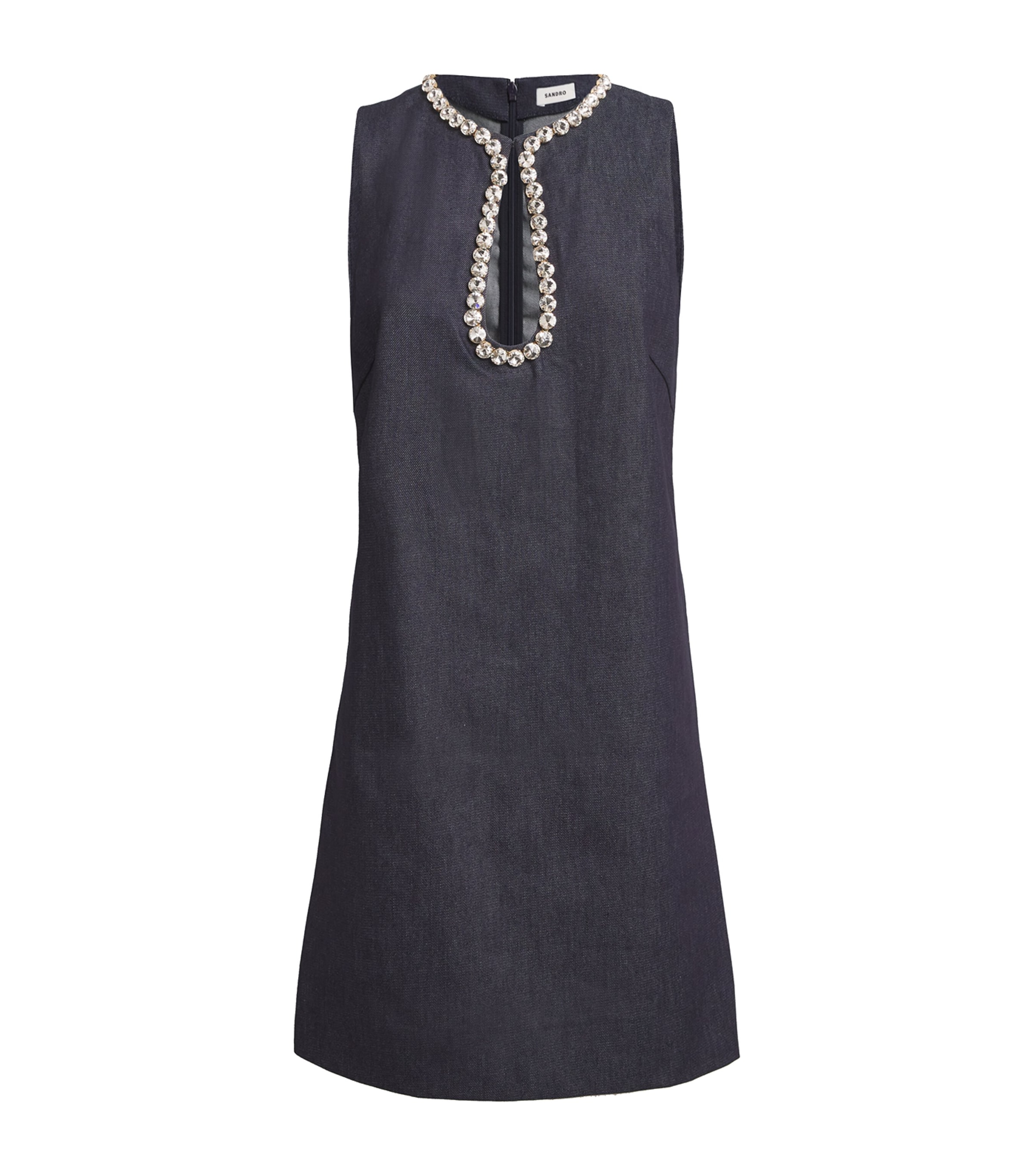 Sandro Crystal-embellished Denim Mini Dress In Blue