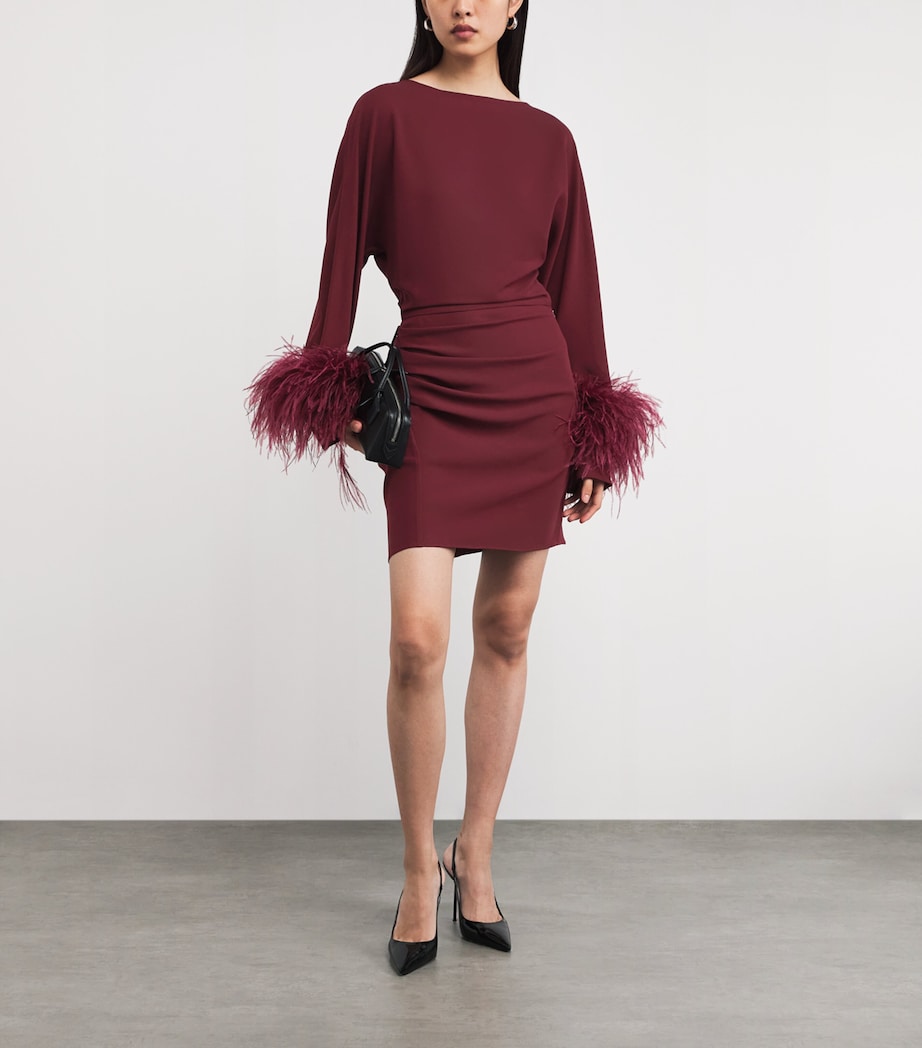 Feather-Trim Mini Dress CRIMSON Image 2