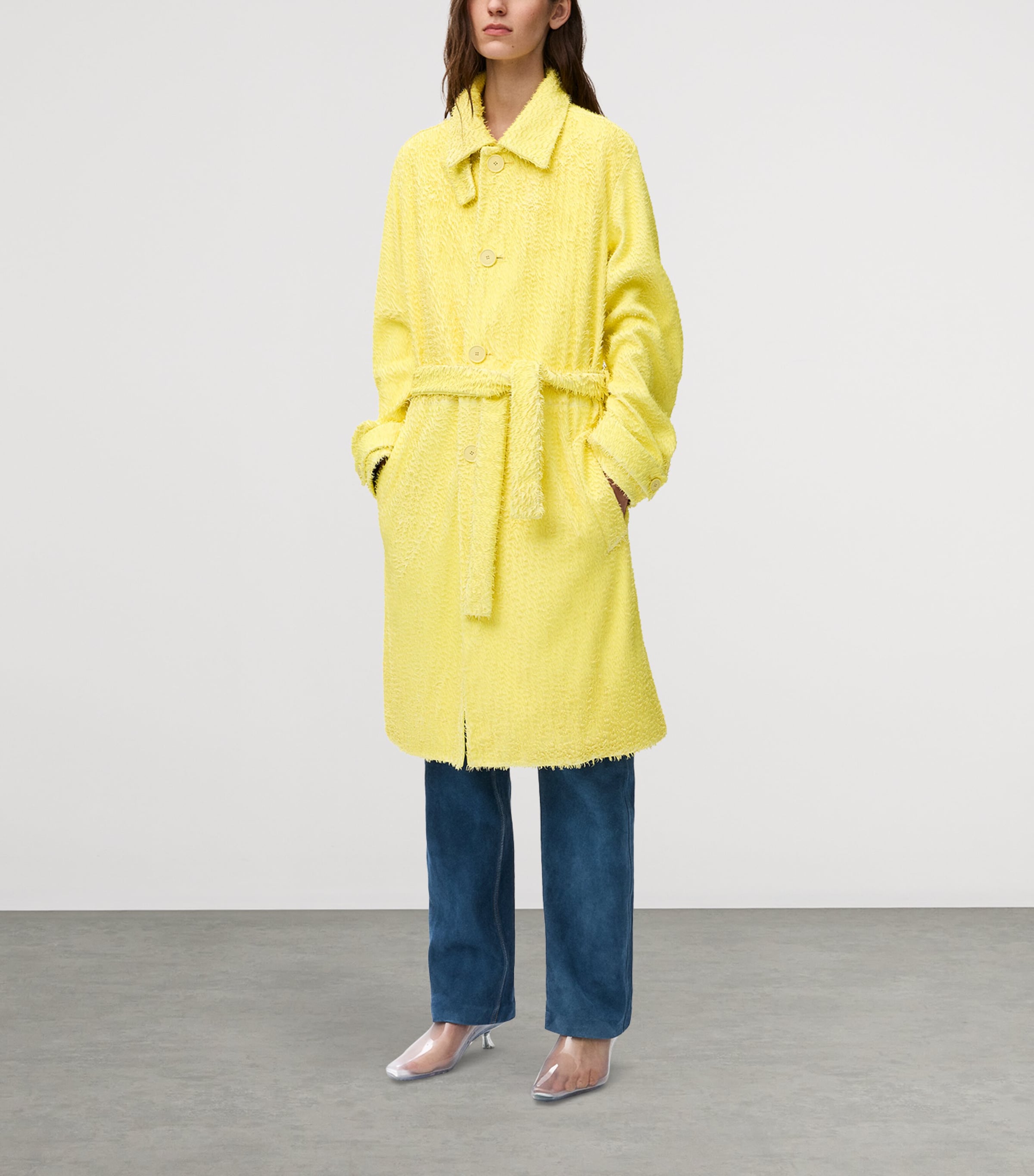 LOEWE Womens Lambskin Textured Trench Coat Yellow Image 2