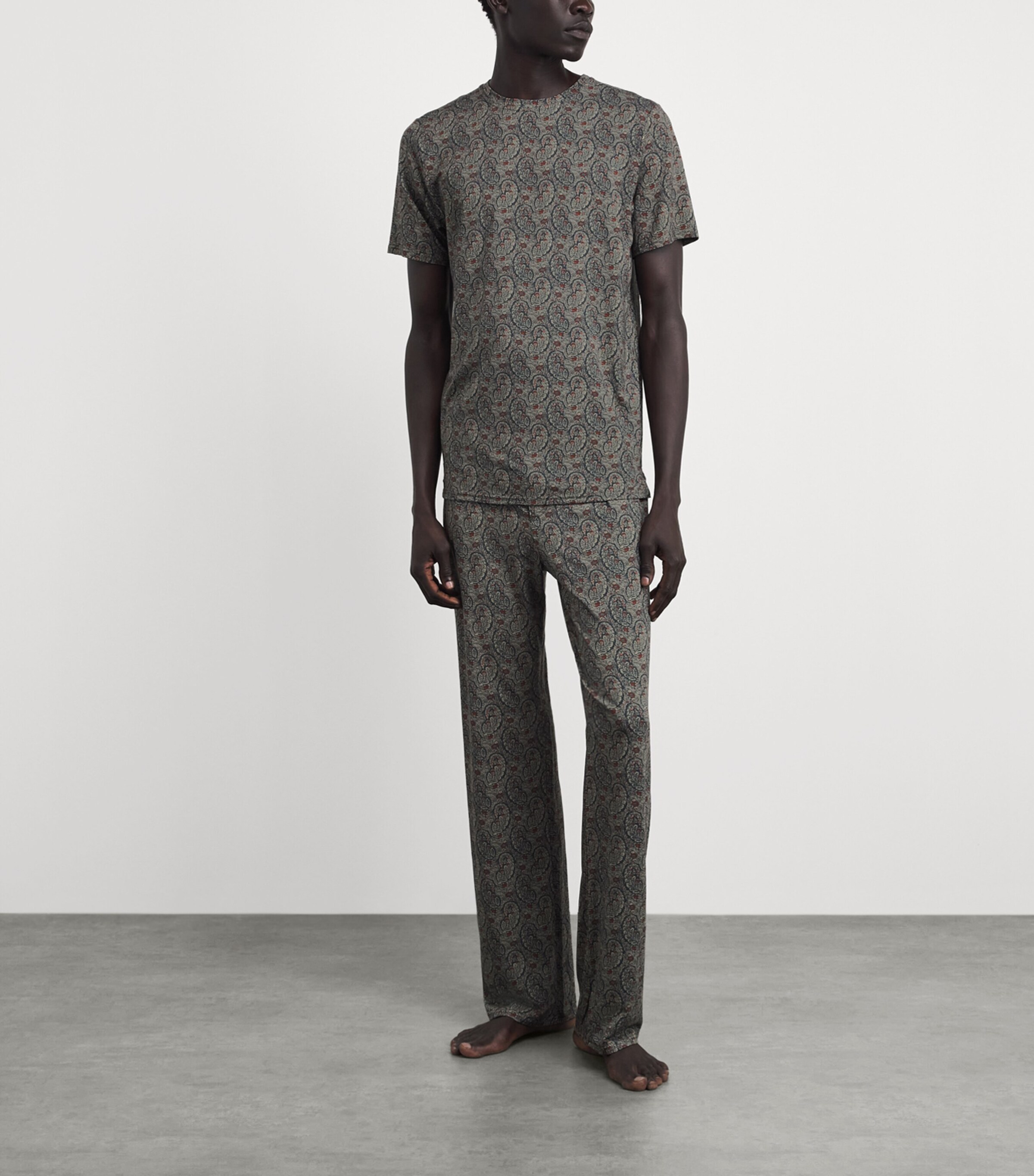 Homebody Mens Stretch-Modal Paisley Pyjama Bottoms Neem Image 2