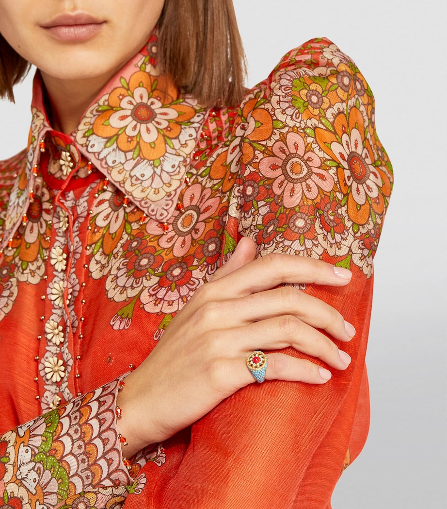 Yellow Gold, Diamond and Mixed Stone Arabesque Pinky Ring MULTI Image 6