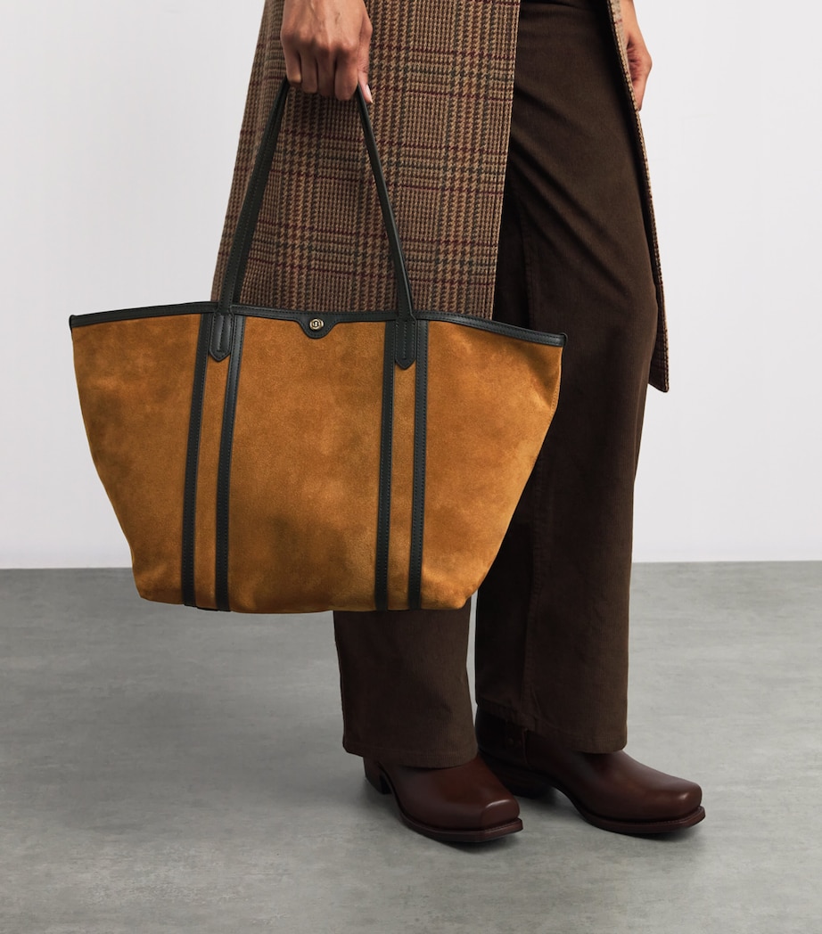 Suede Leather-Trim Tote Bag BROWN Image 5