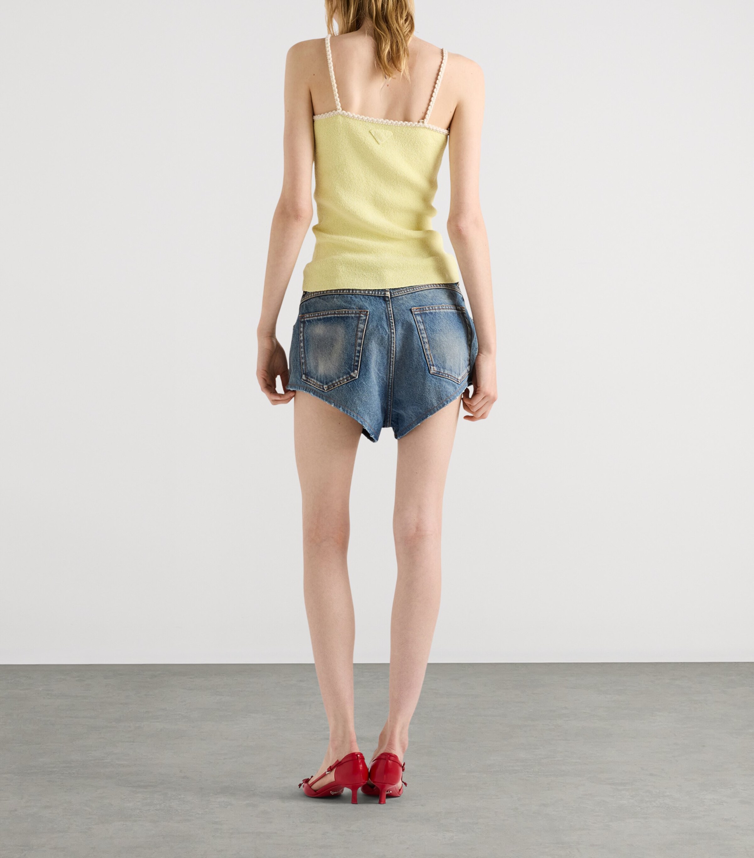 Prada Womens Bouclé Tassel Tank Top Yellow Image 5