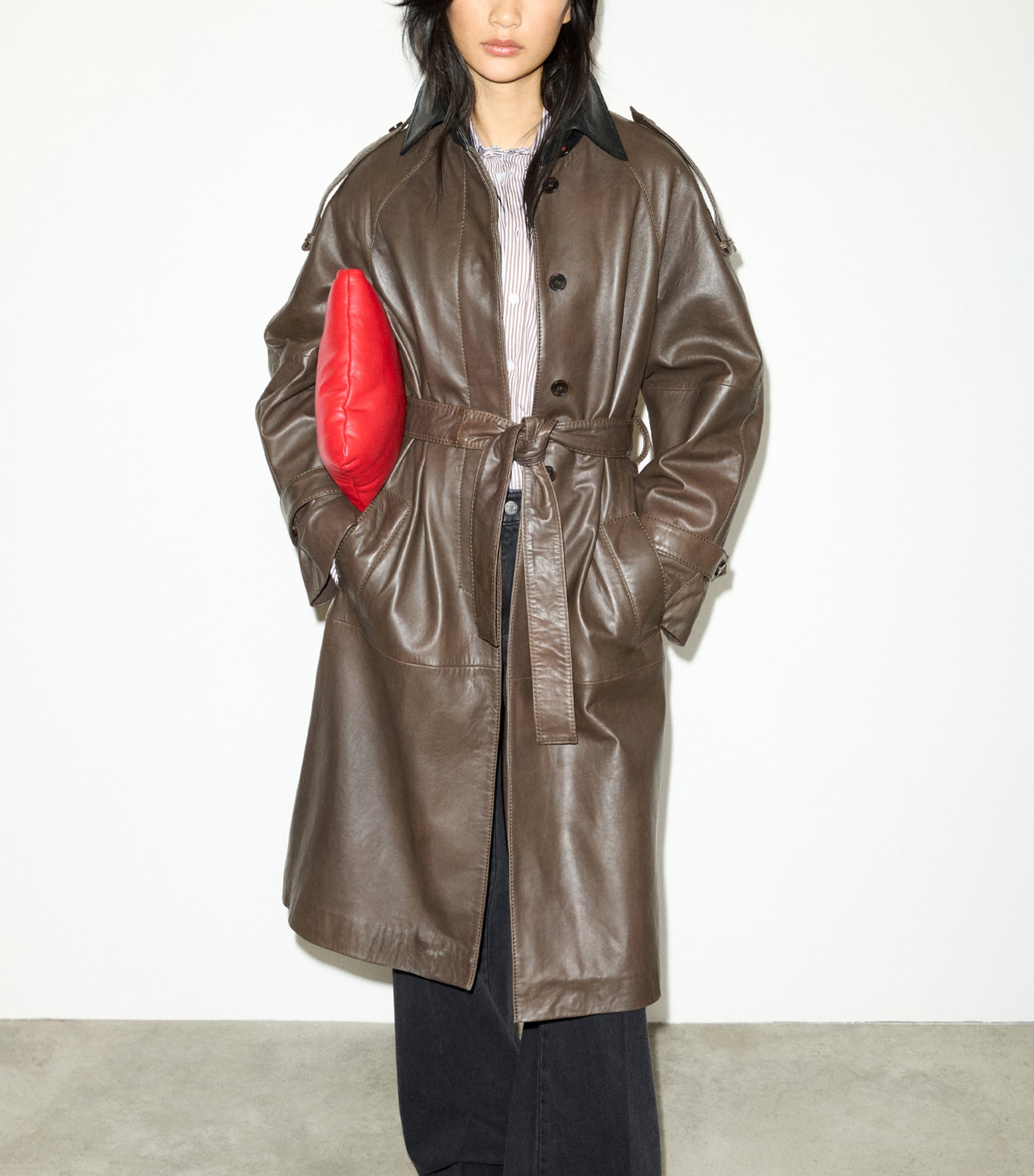 MAX&Co. Womens Lambskin Trench Coat Chocolate Image 2