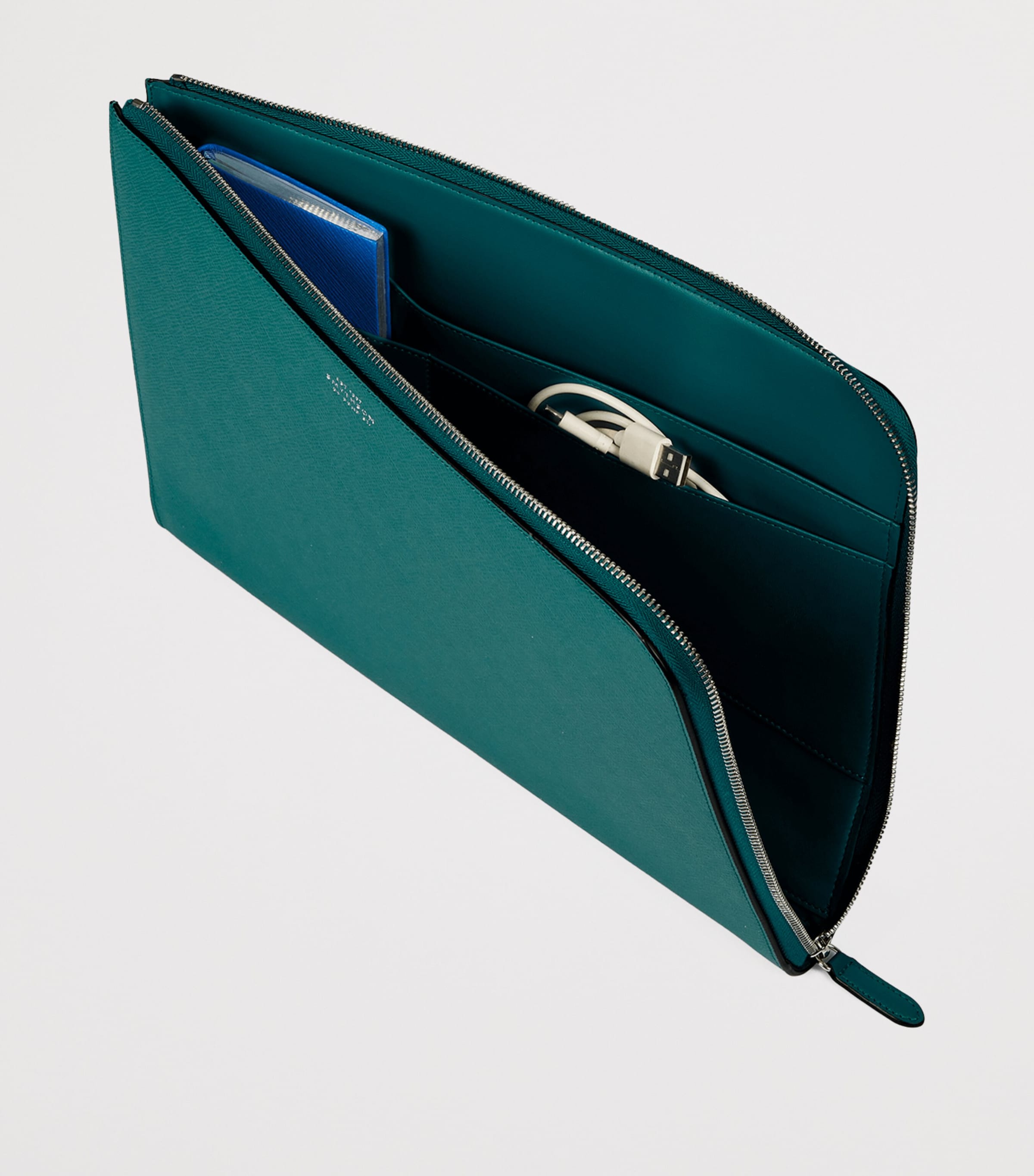 Smythson Small Panama Leather Laptop Case Petrol Image 4