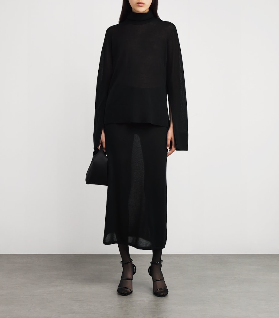 Semi-Sheer Split-Sleeve Rollneck Top 001 BLACK Image 2