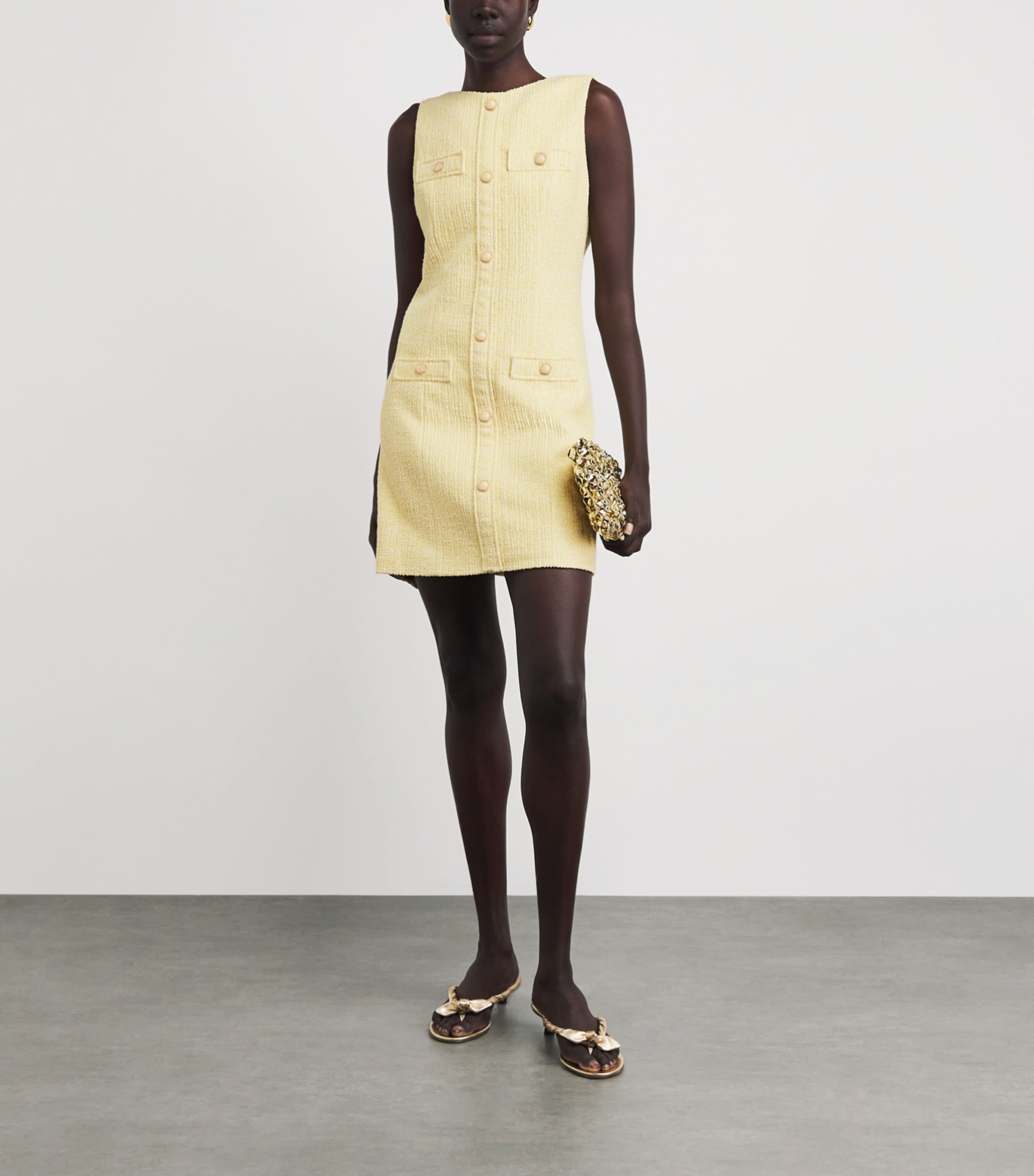 Maje Womens Tweed Tailored Mini Dress Pale Yellow Image 2